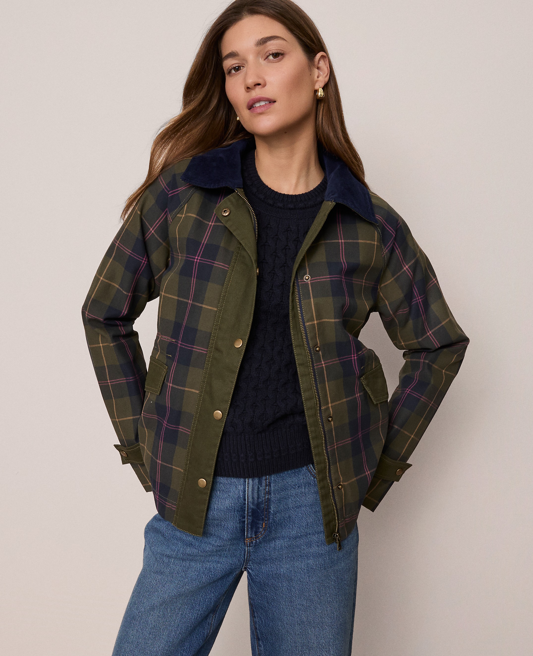 Petite Weekend Collection Plaid Collared Jacket