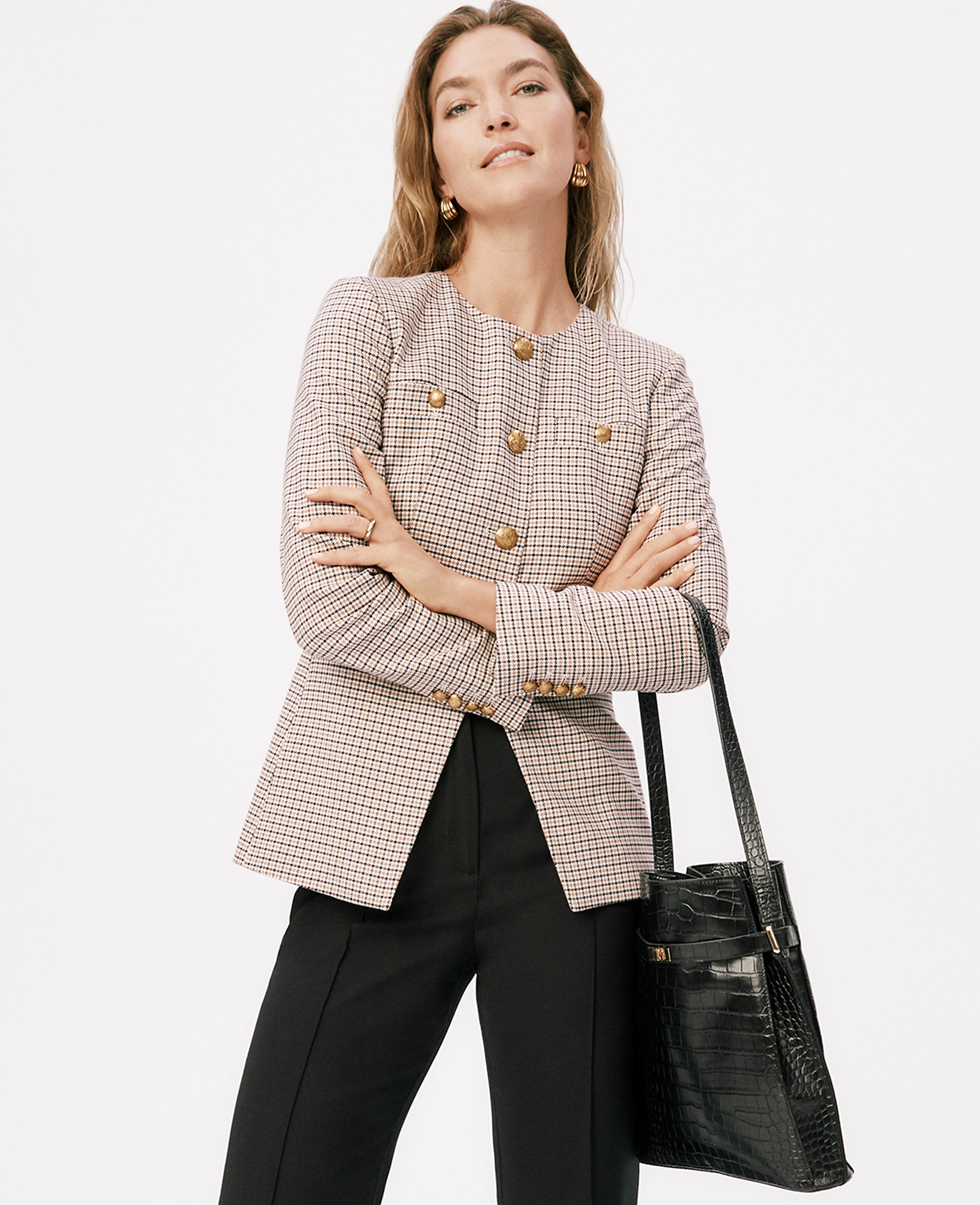 Houndstooth Split Hem Jacket