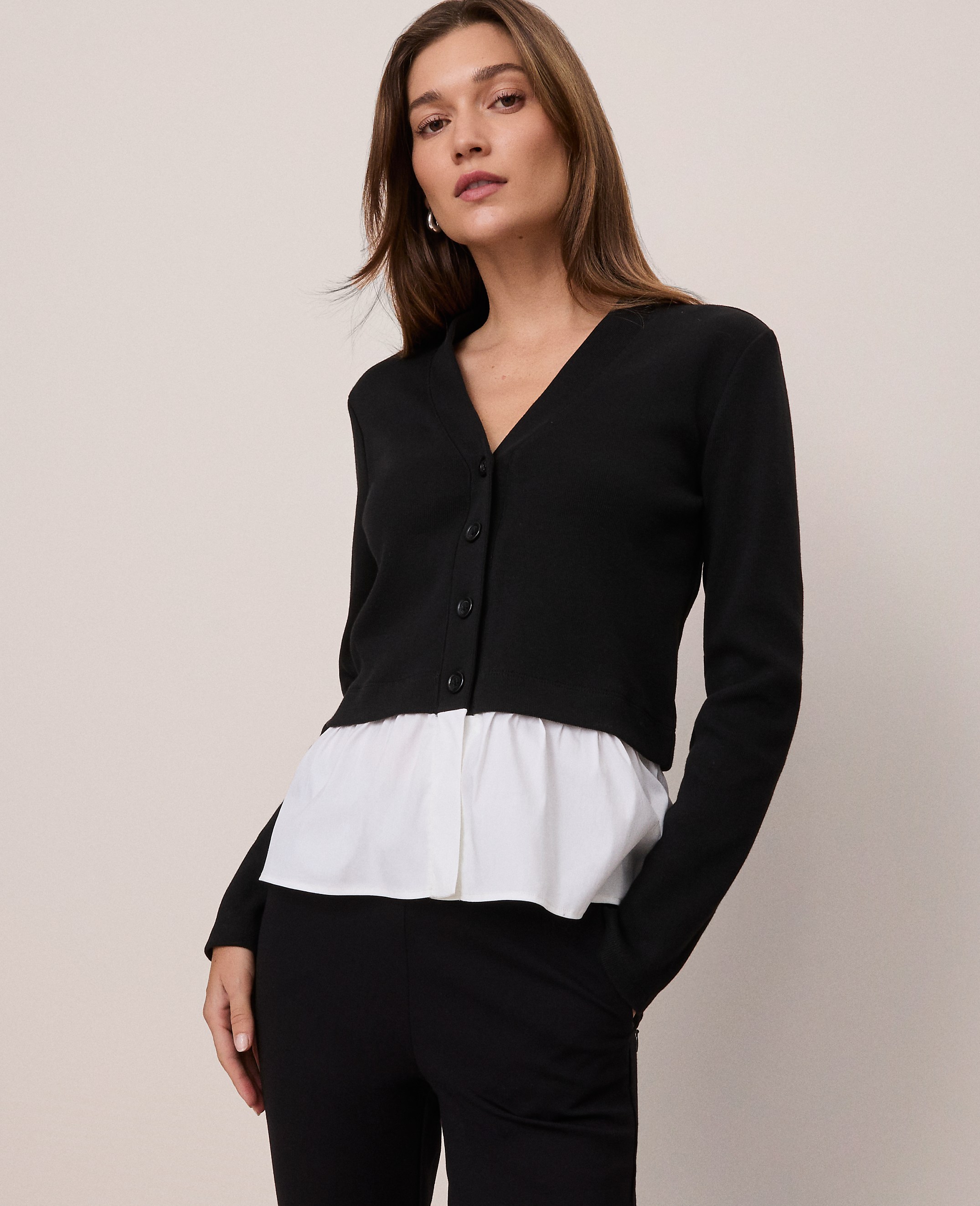 Petite Weekend Mixed Media Peplum Cardigan