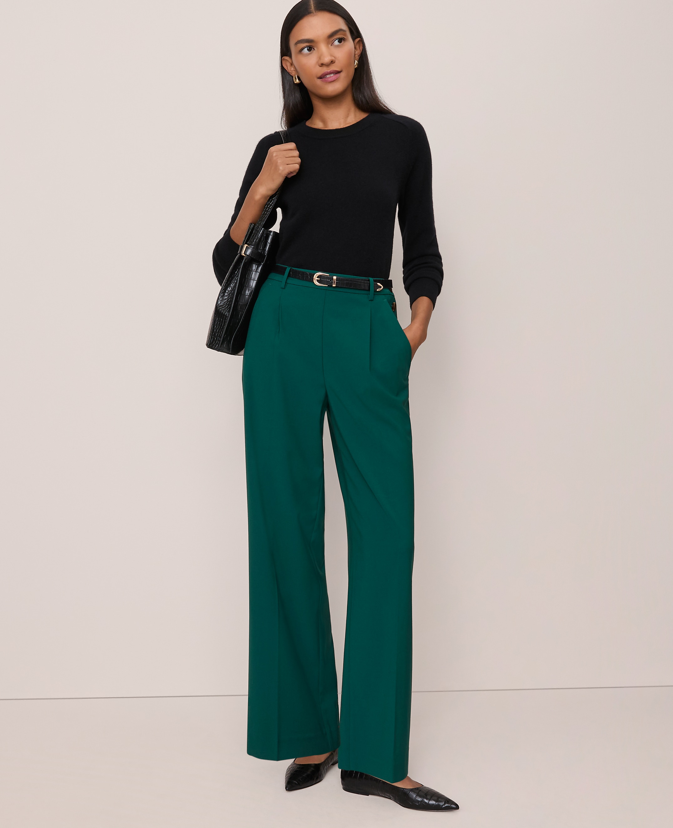 The Petite Side Button Wide-Leg Pant