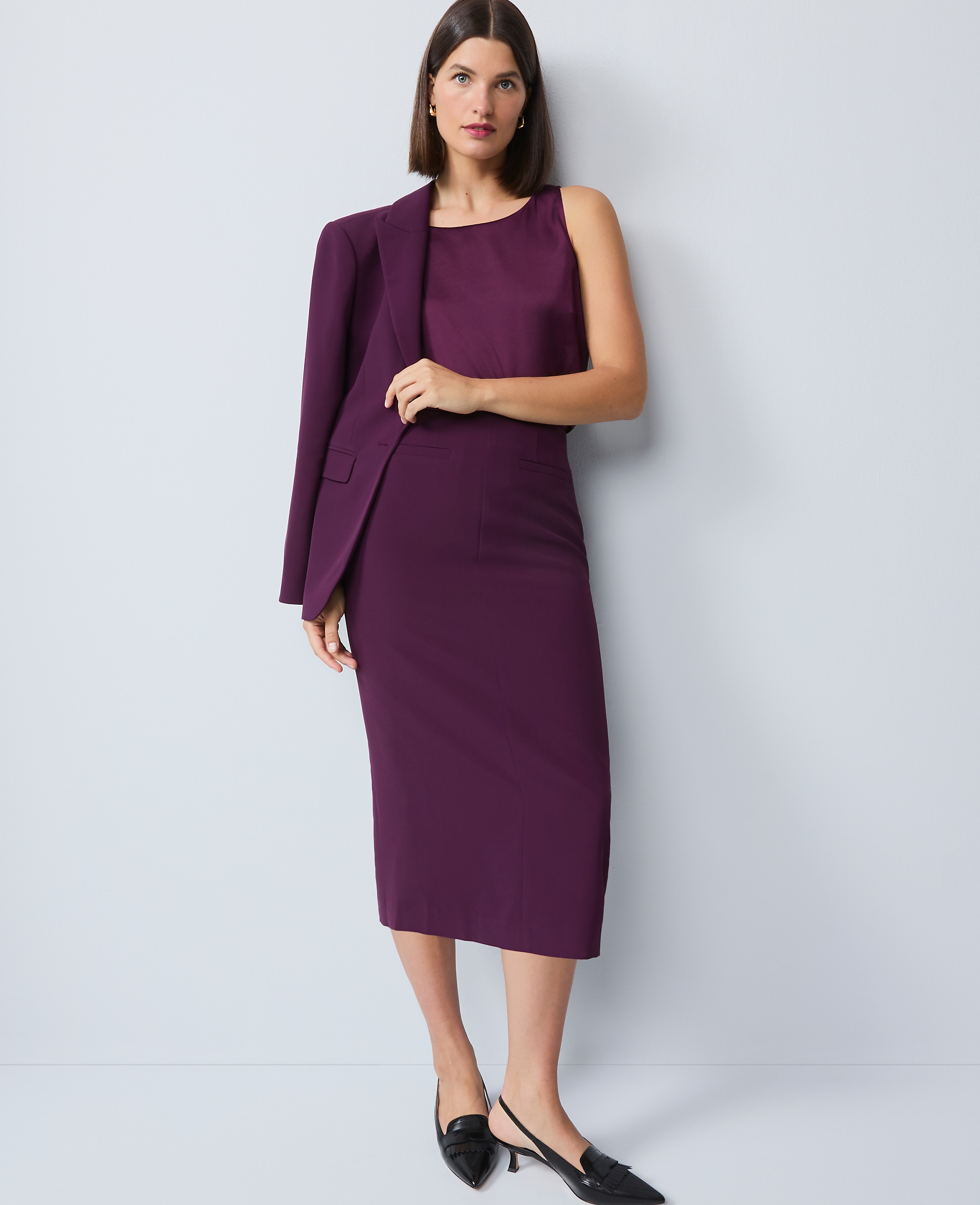 Petite Fluid Crepe Pocket Midi Skirt