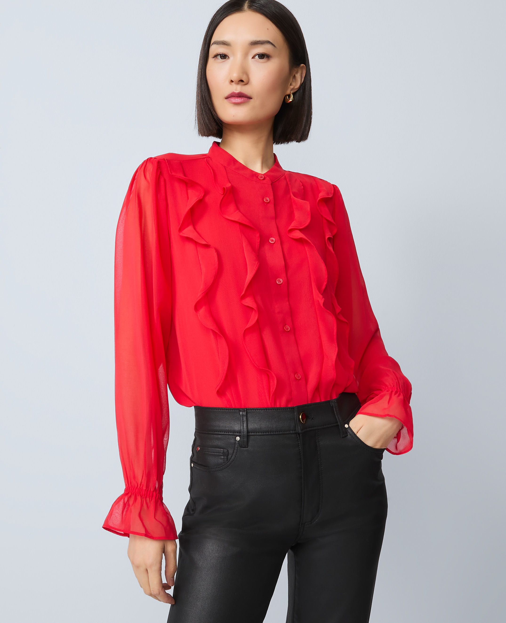 Ruffle Button Down Shirt