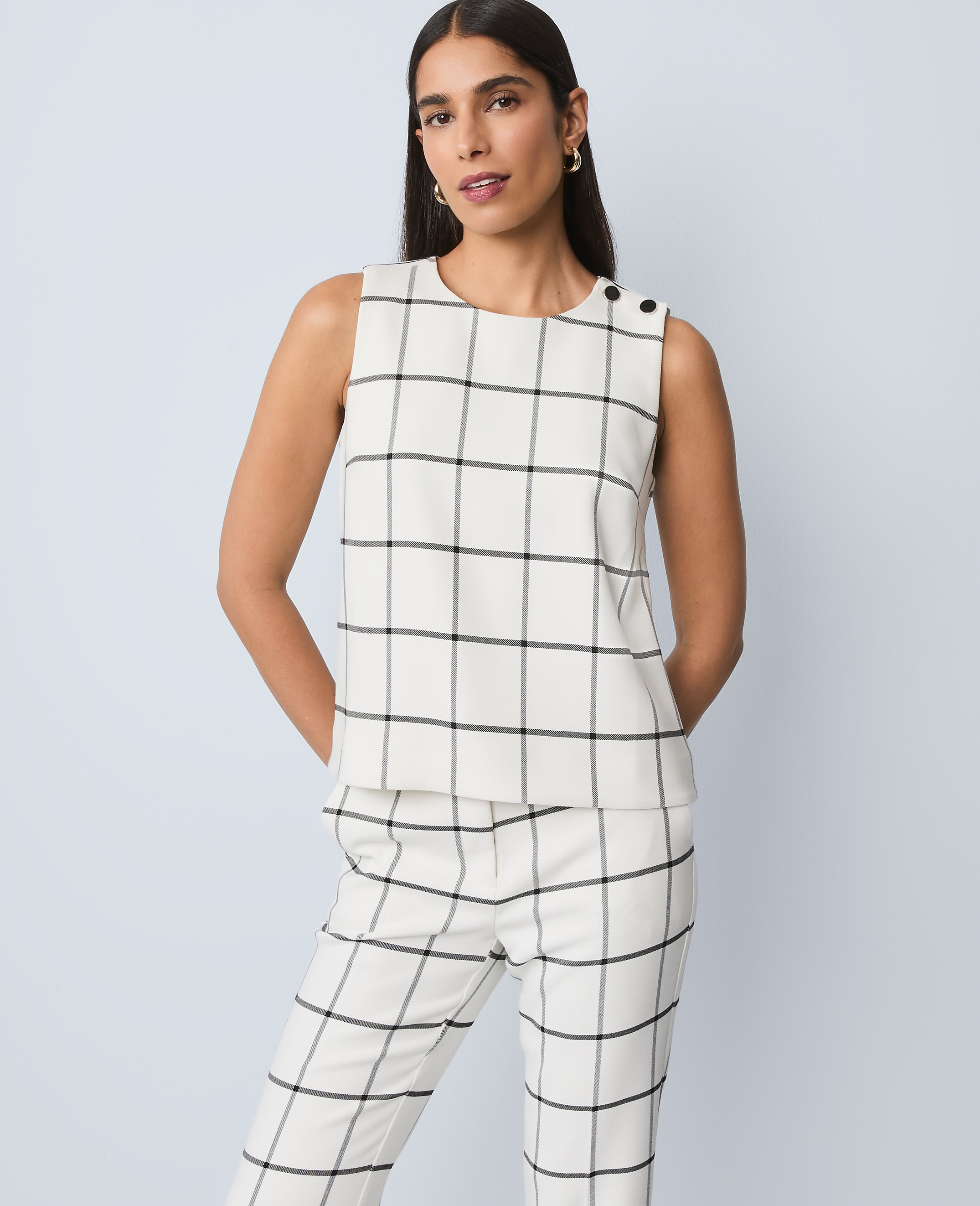 The Petite Shoulder Button Top in Windowpane
