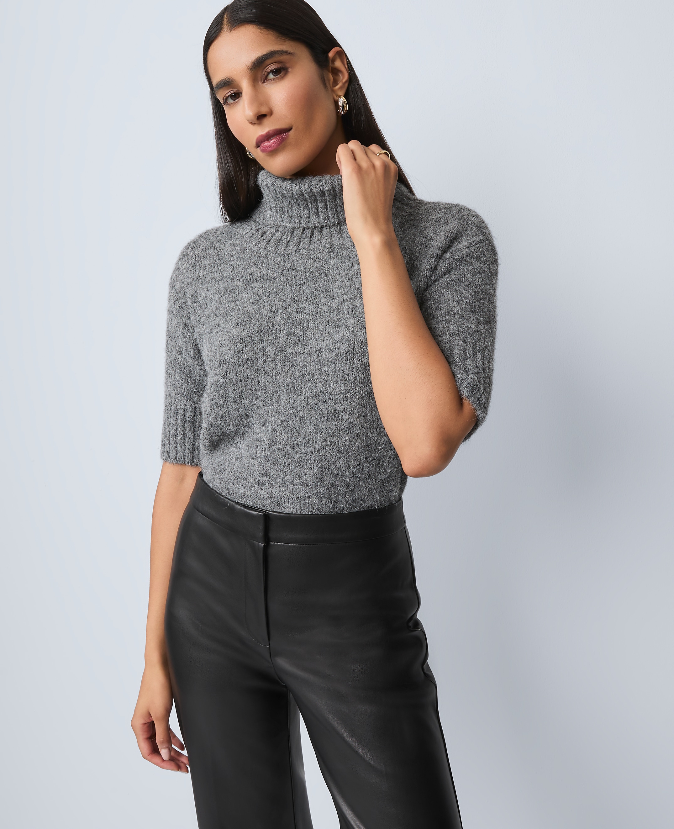 Turtleneck Elbow Sleeve Sweater Tee