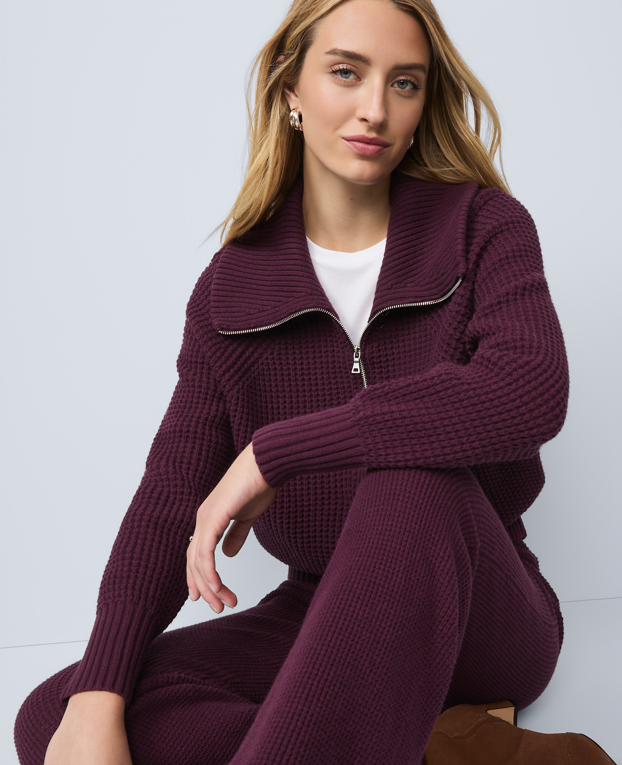 Weekend Half-Zip Waffle Sweater