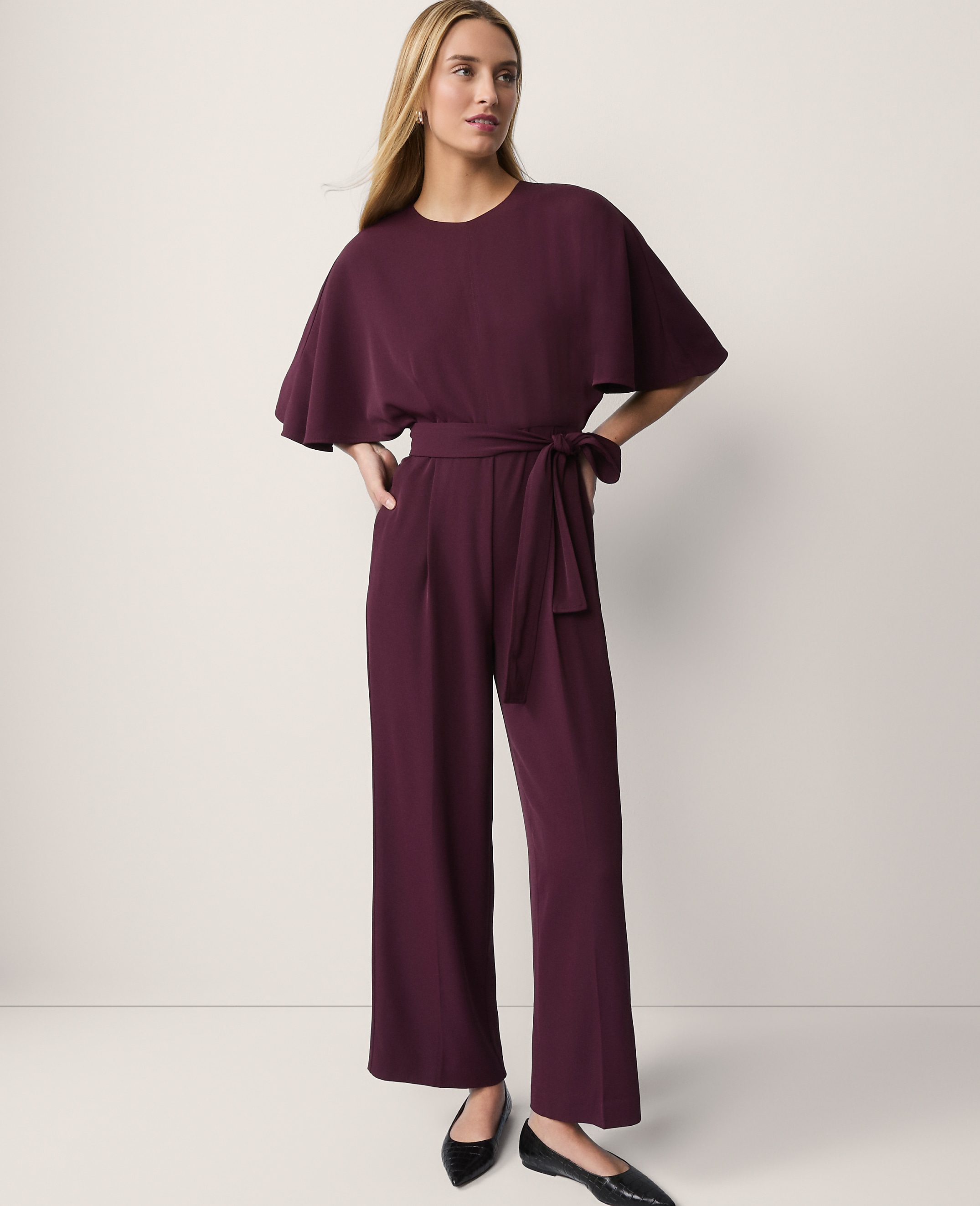 Belted Crew Neck Jumpsuit