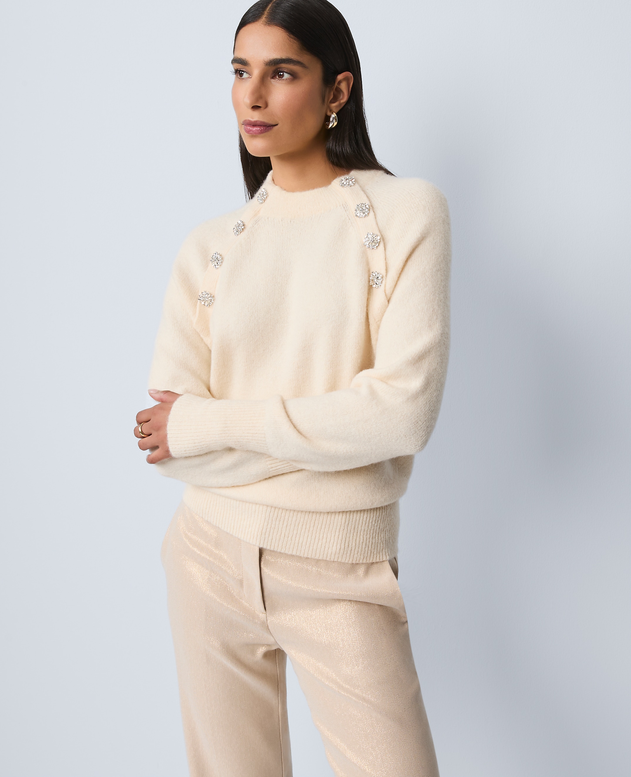 Petite Embellished Mock Neck Sweater
