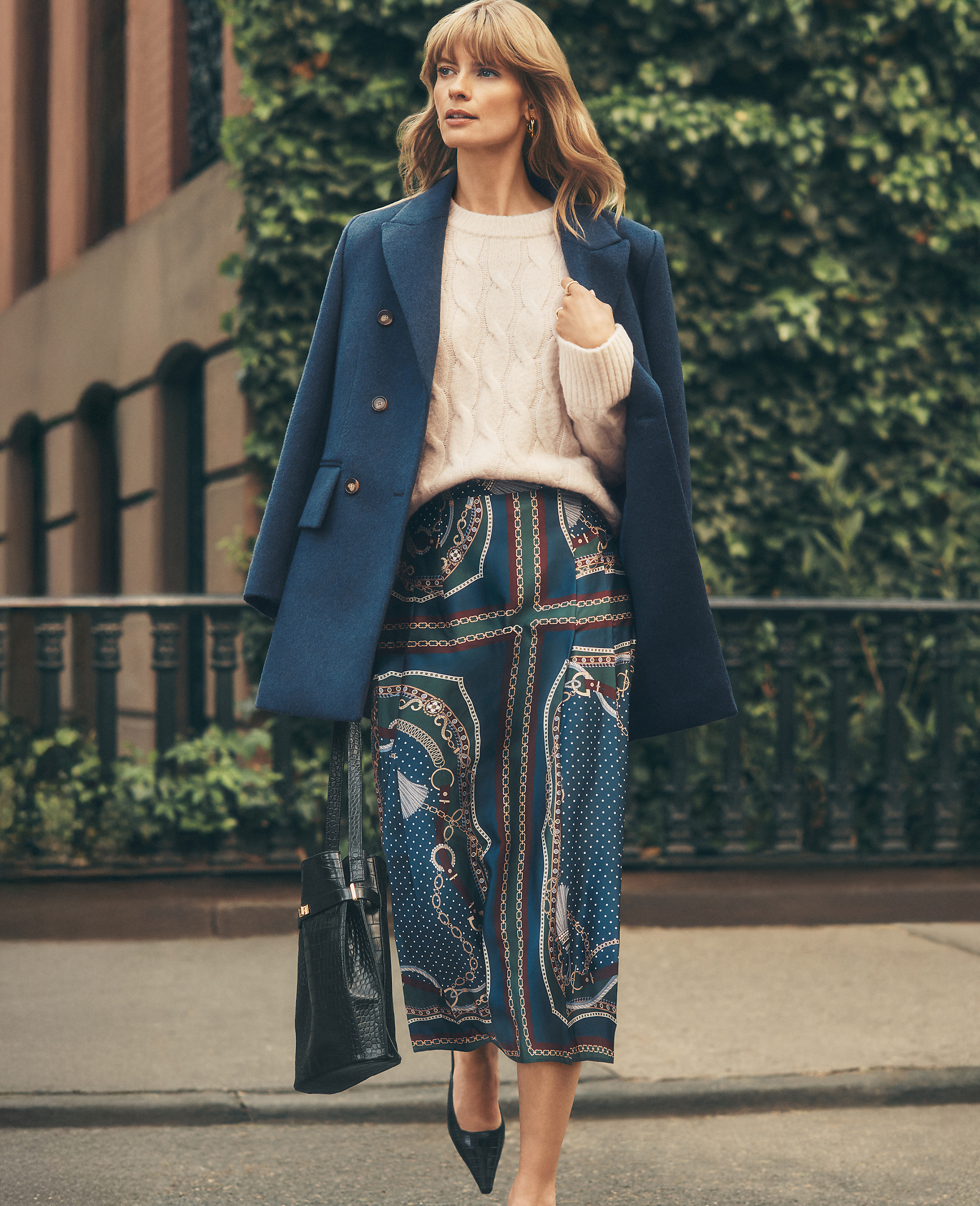 Chain Link Satin Wrap Midi Skirt
