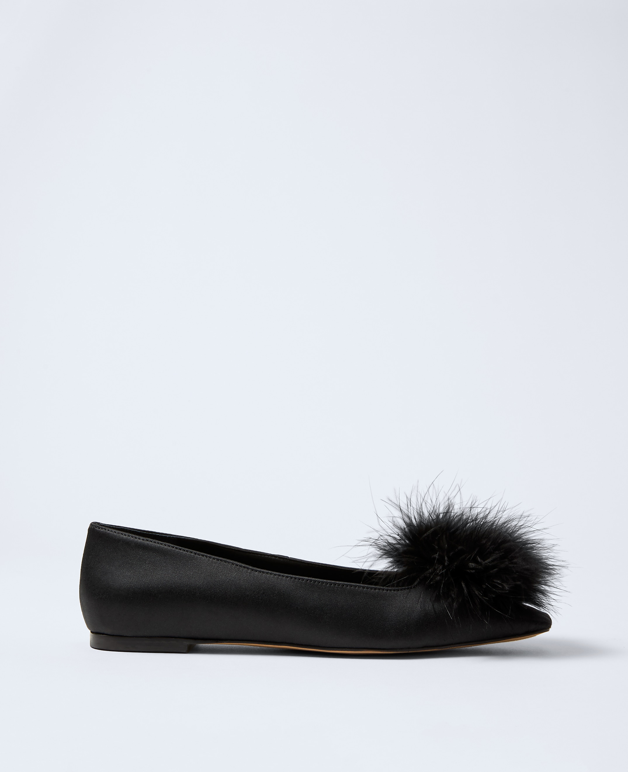 Feather Embellished Satin Flat