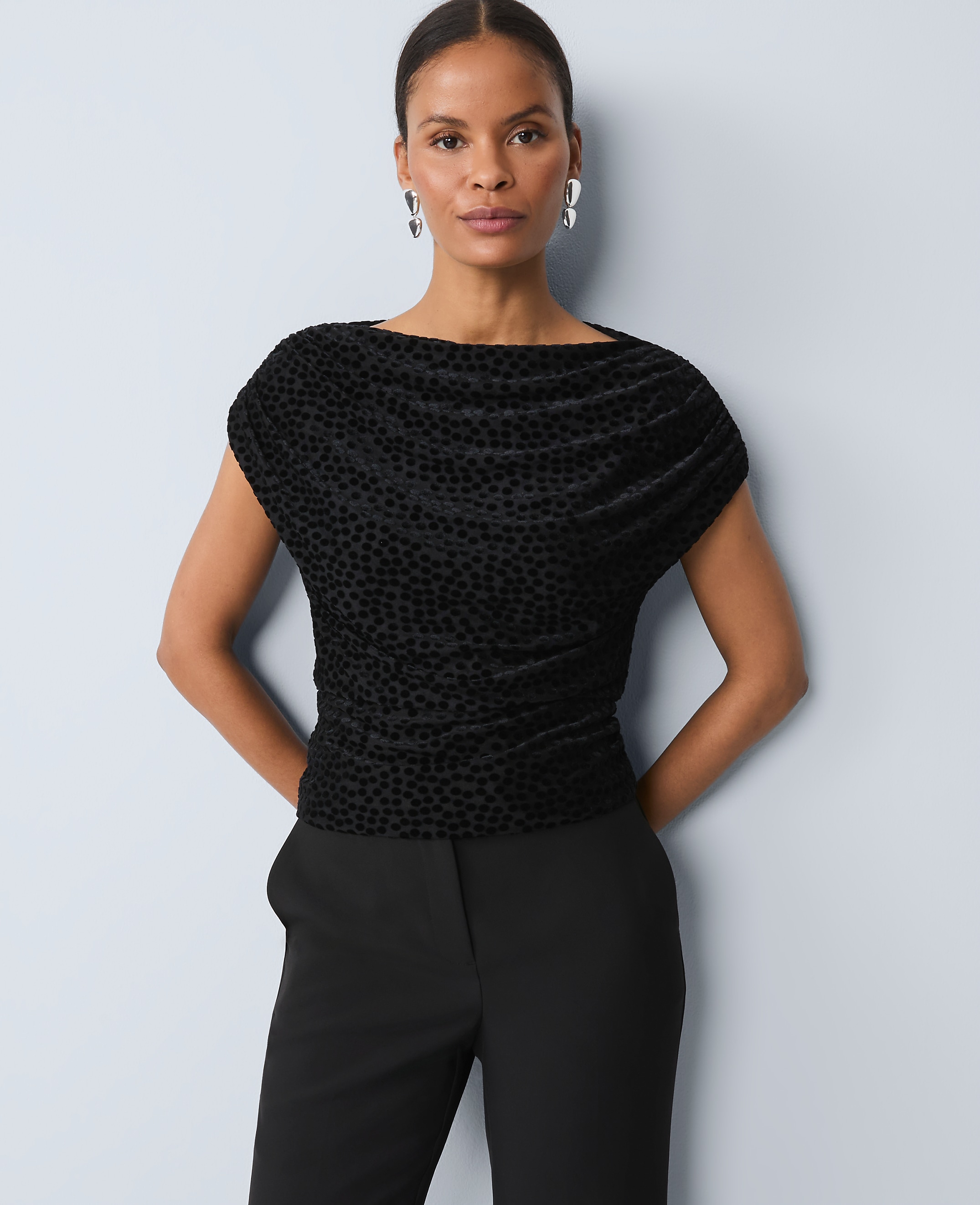 Petite Velvet Dot Draped Shell