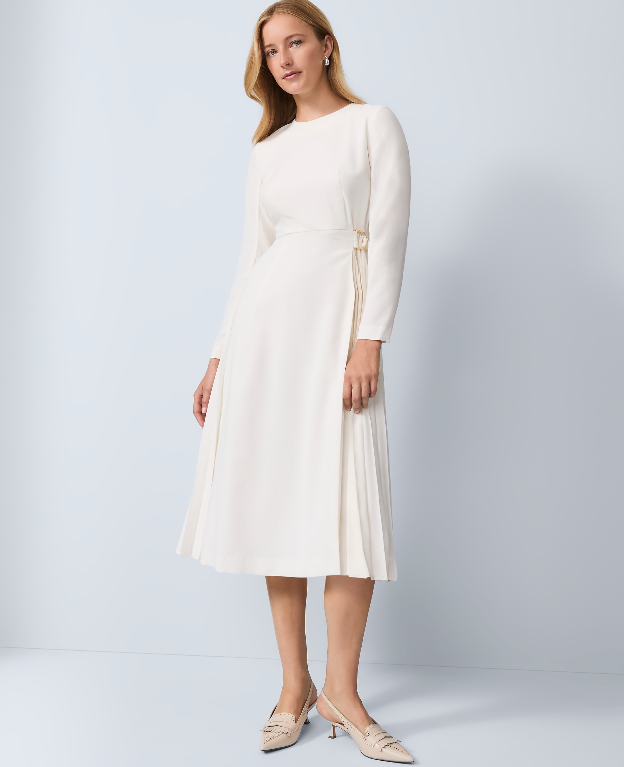 Pleated Crepe Flare Dress