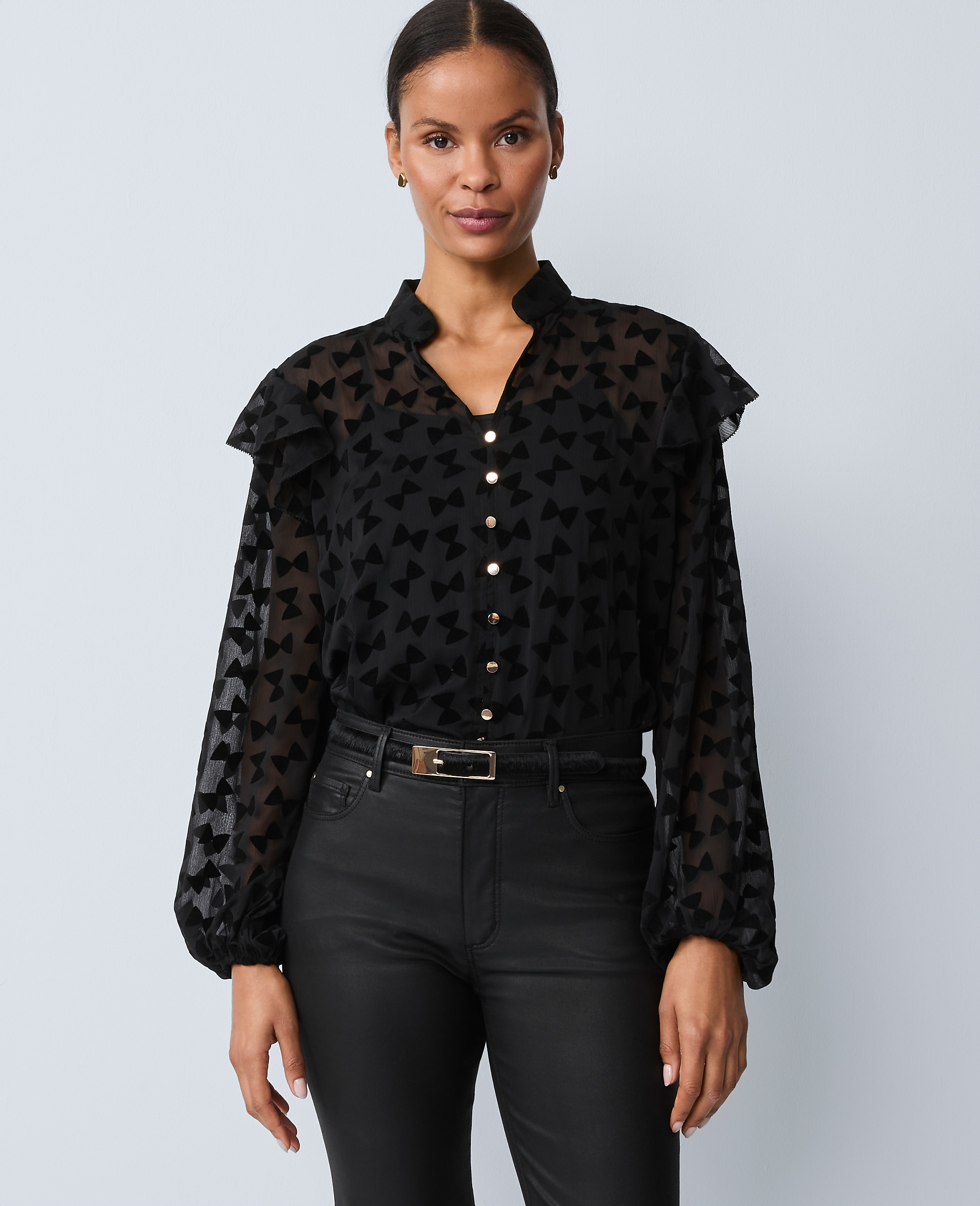Petite Ruffle Trim Blouse
