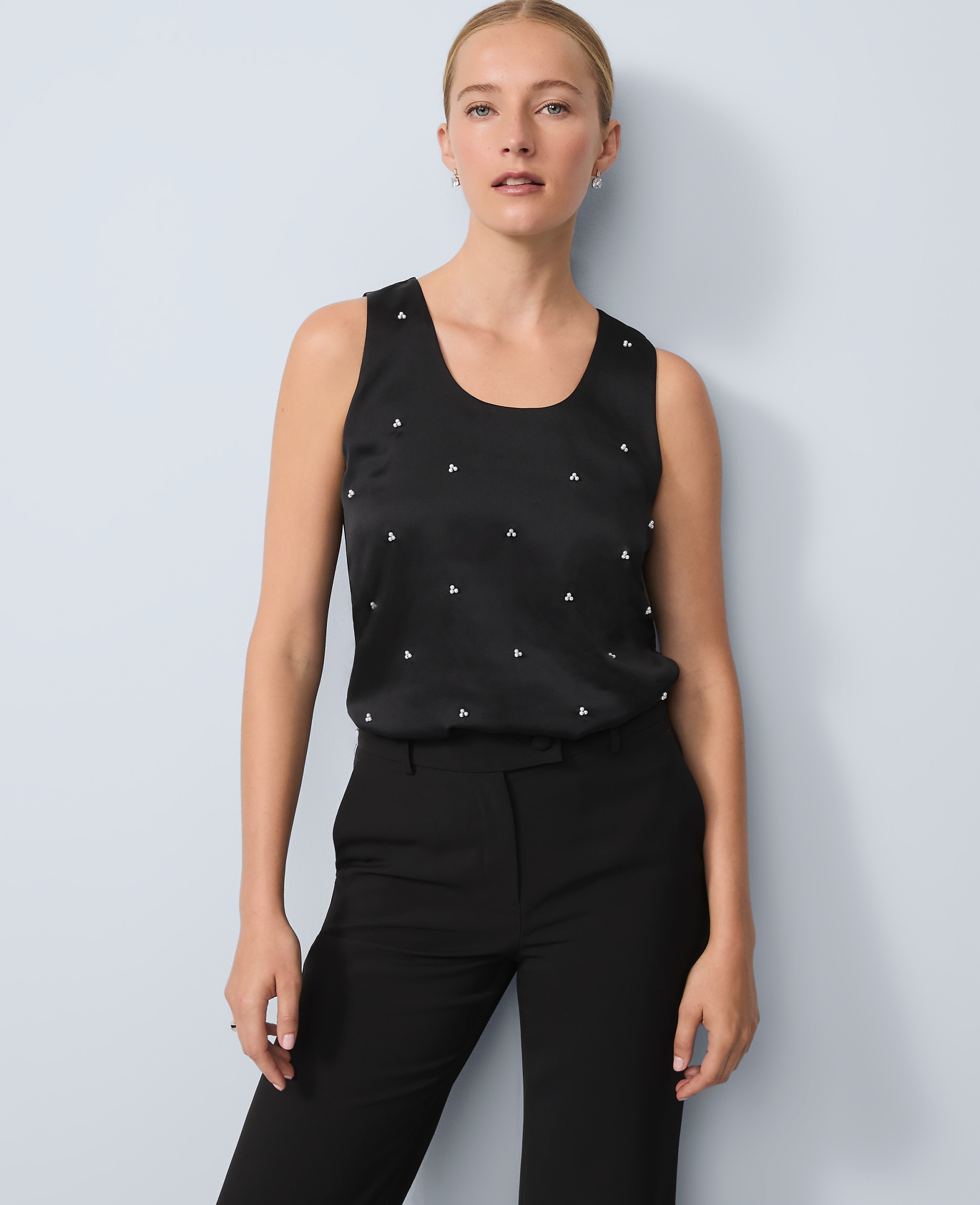Petite Pearl Embellished Sleeveless Top
