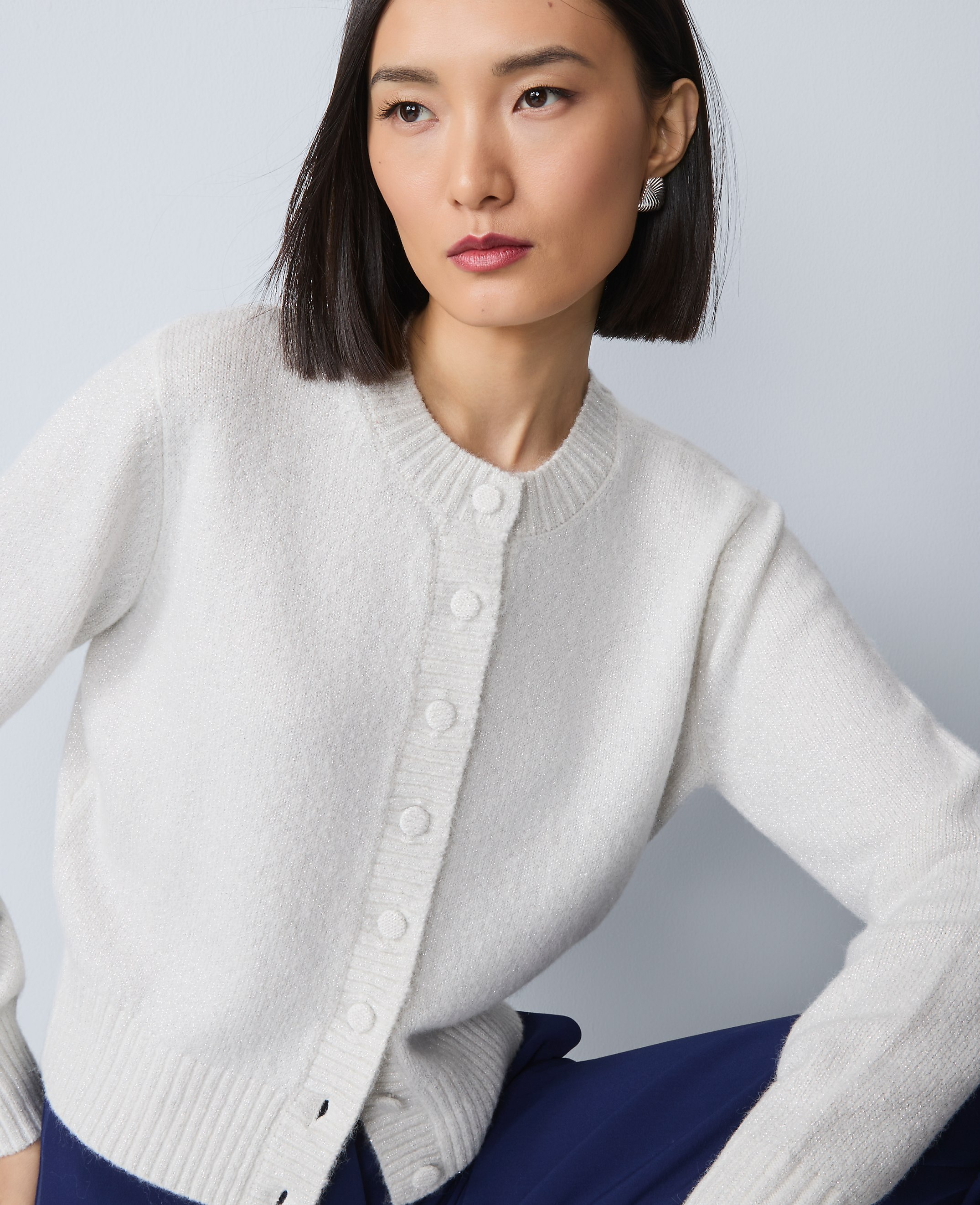 Shimmer Crew Neck Cardigan