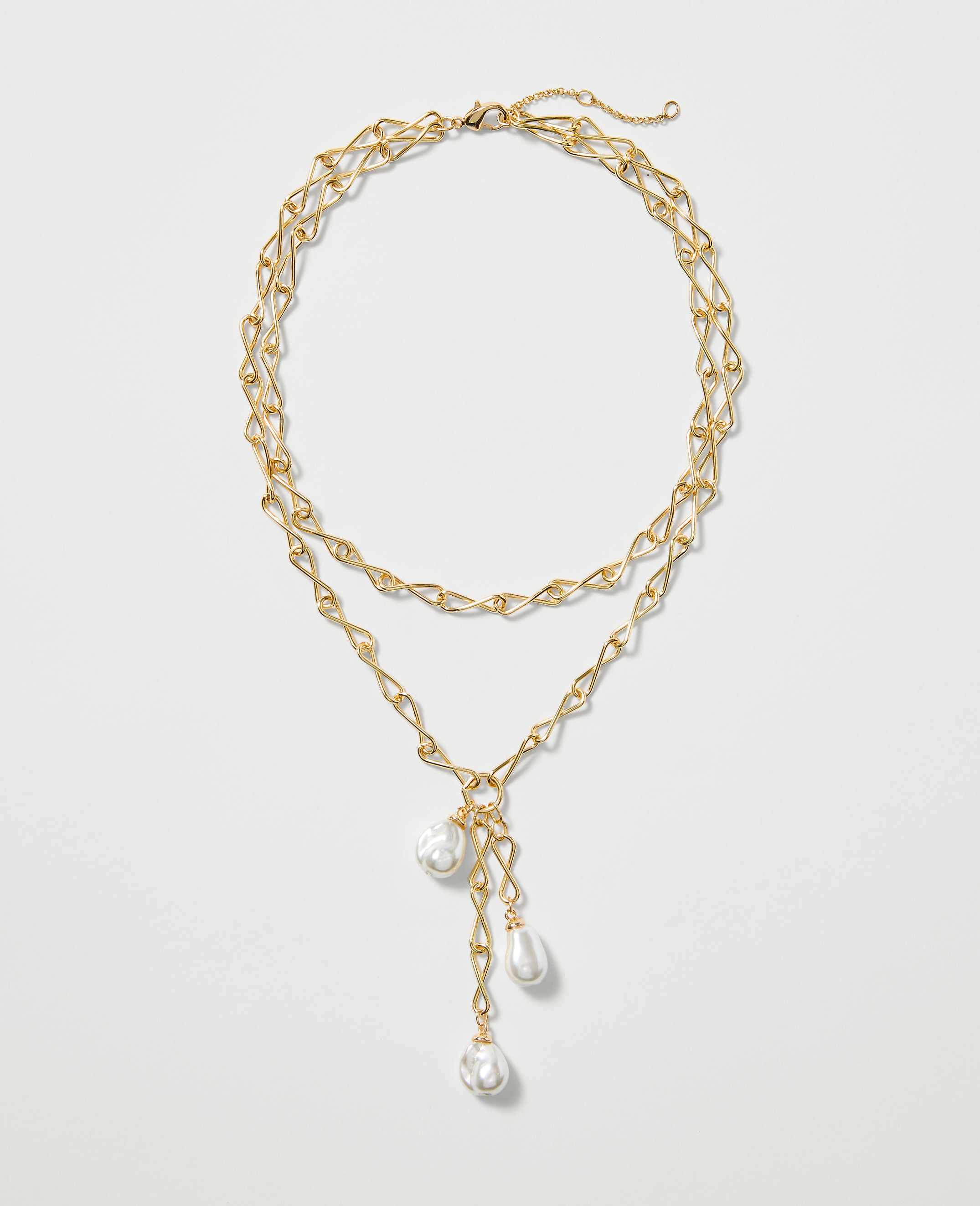 Triple Pearl Lariat Necklace