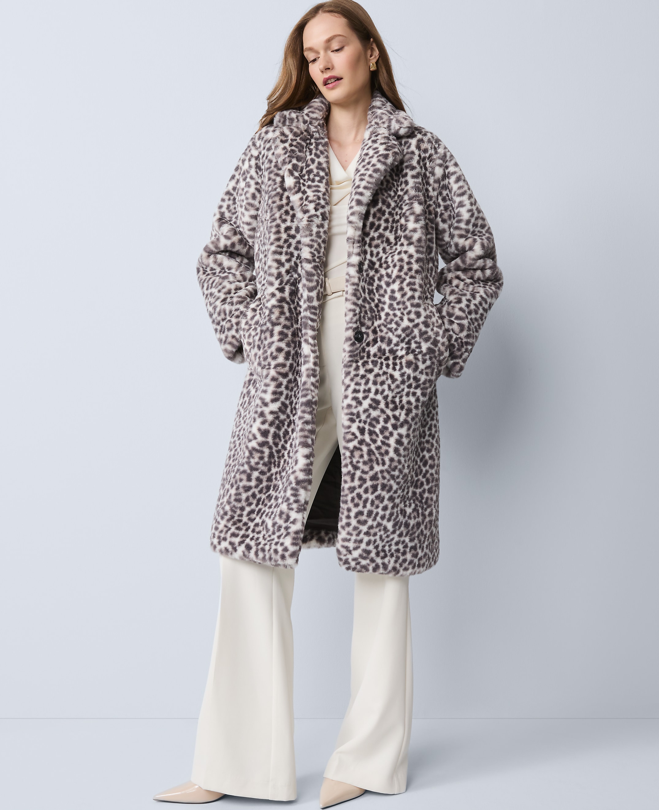 Petite Animal Print Faux Fur Coat