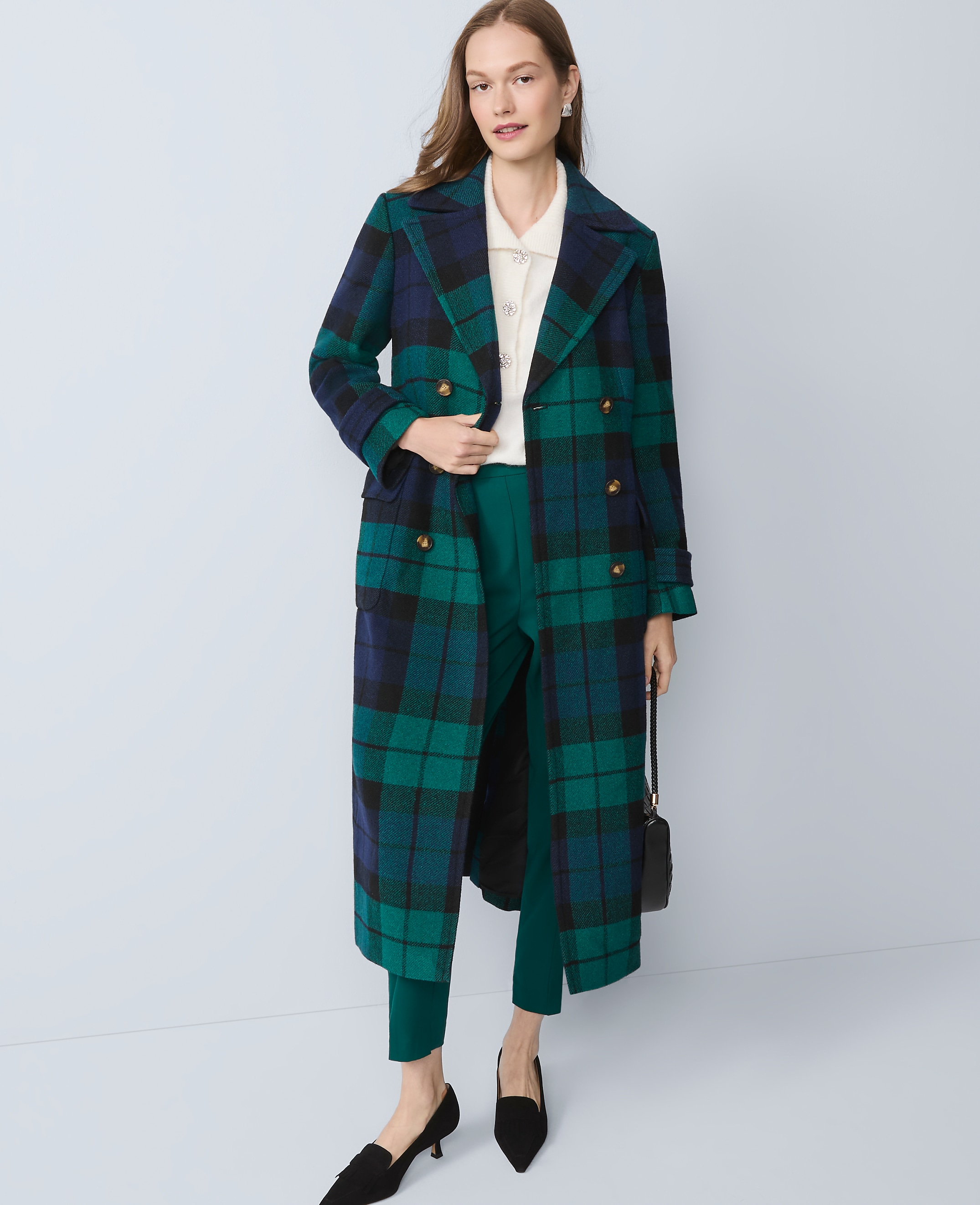 Plaid Fitted Double Breasted Coat