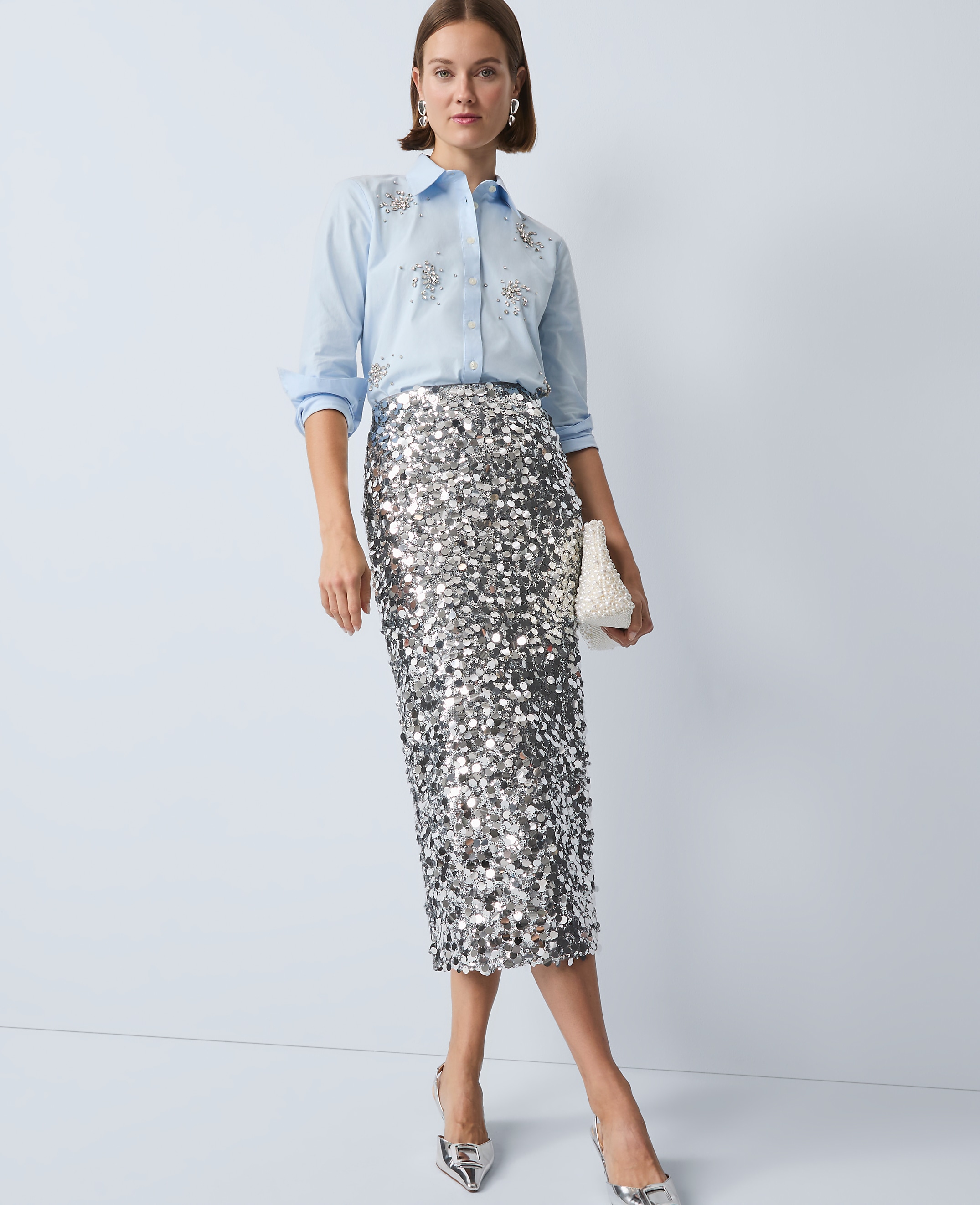 Petite Sequin Column Midi Skirt