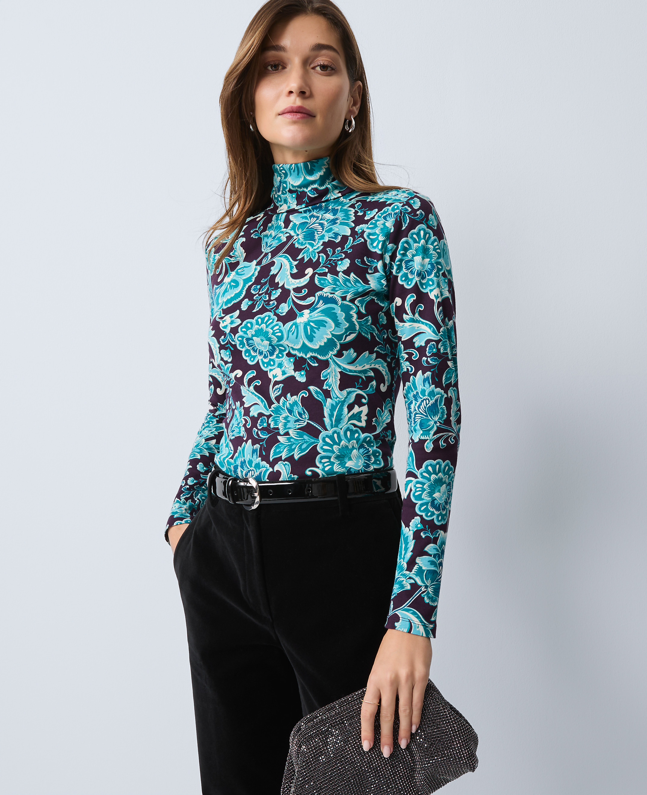 Petite Floral Turtleneck Top