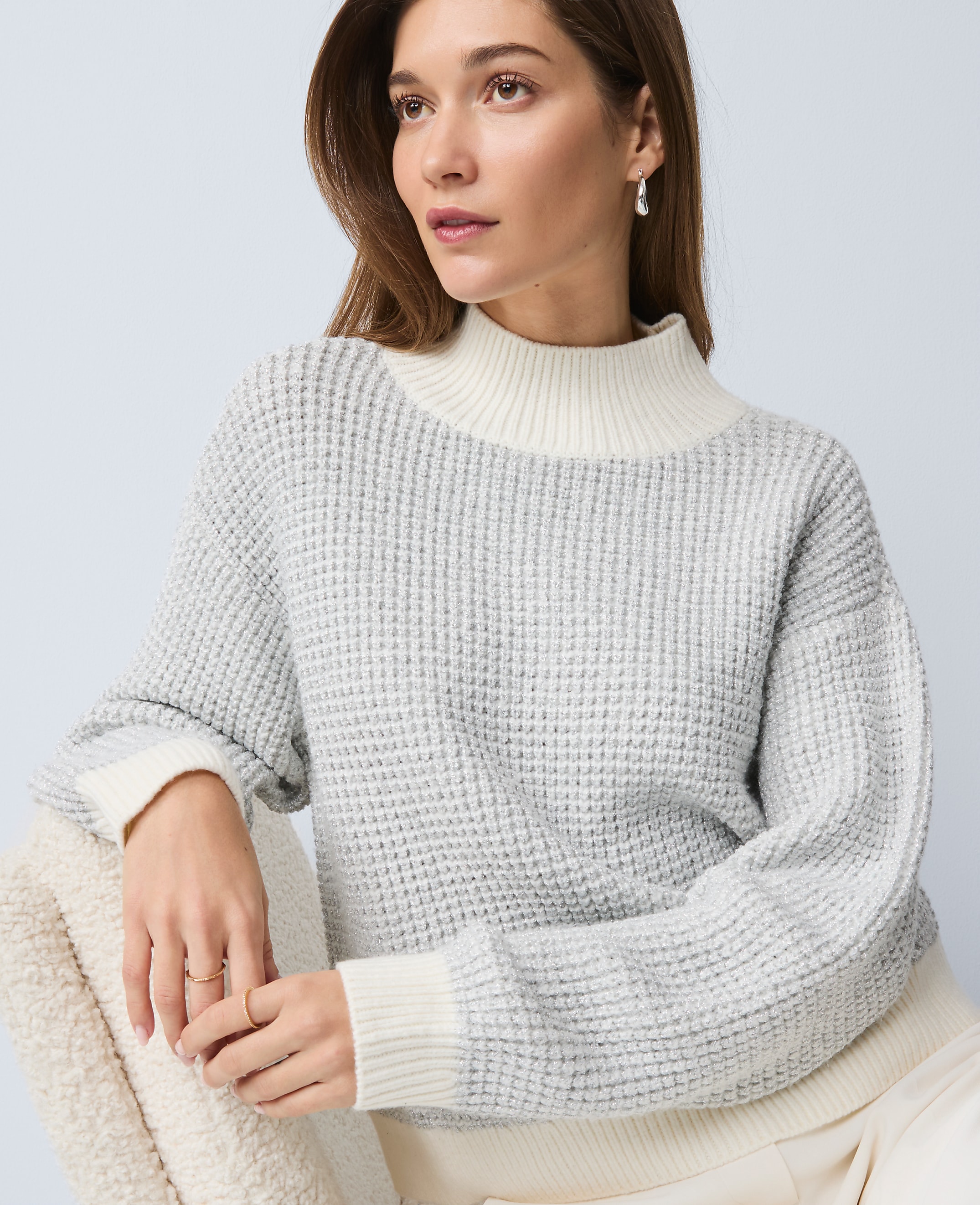 Petite Metallic Waffle Knit Sweater