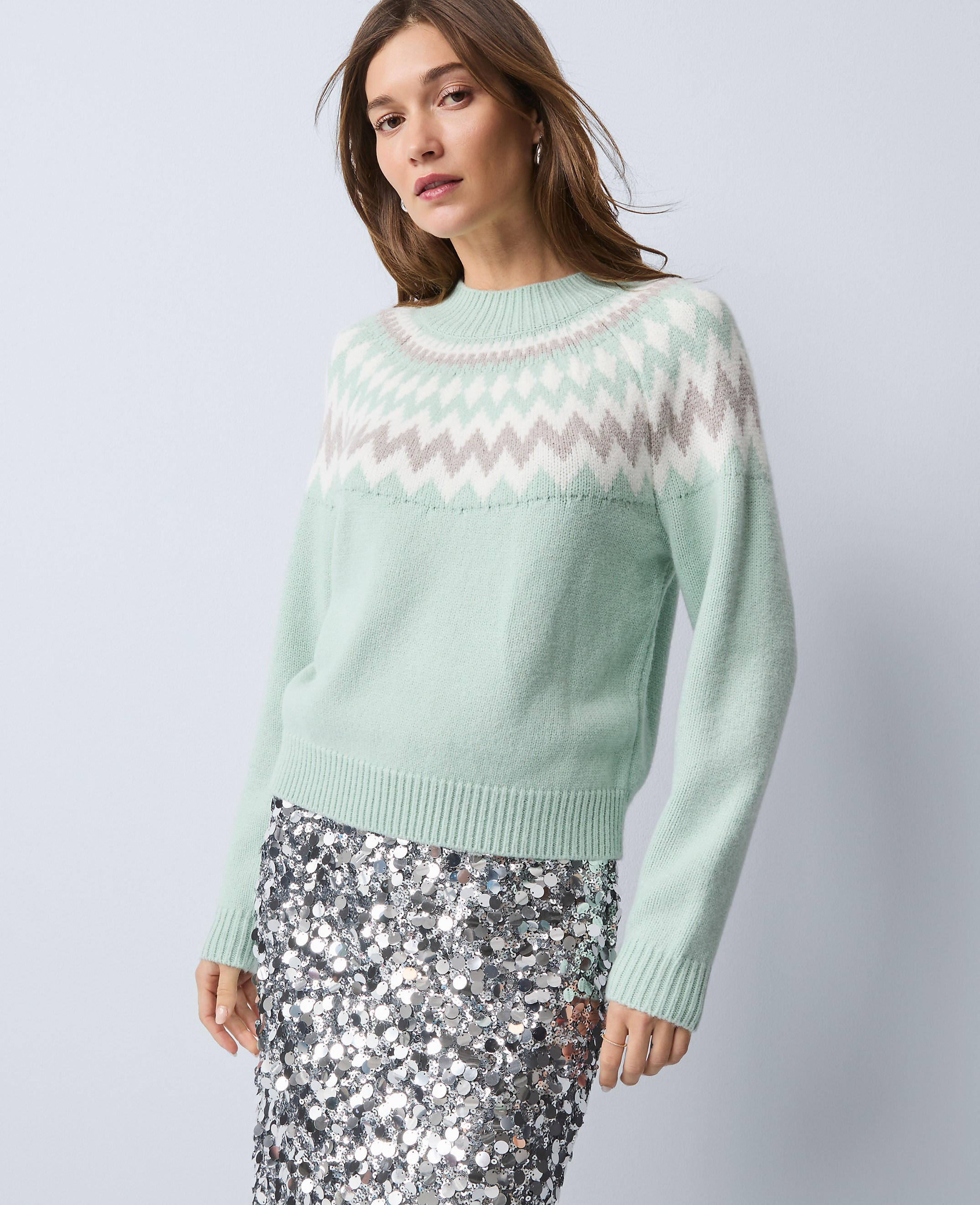 Fair Isle Mock Neck Sweater
