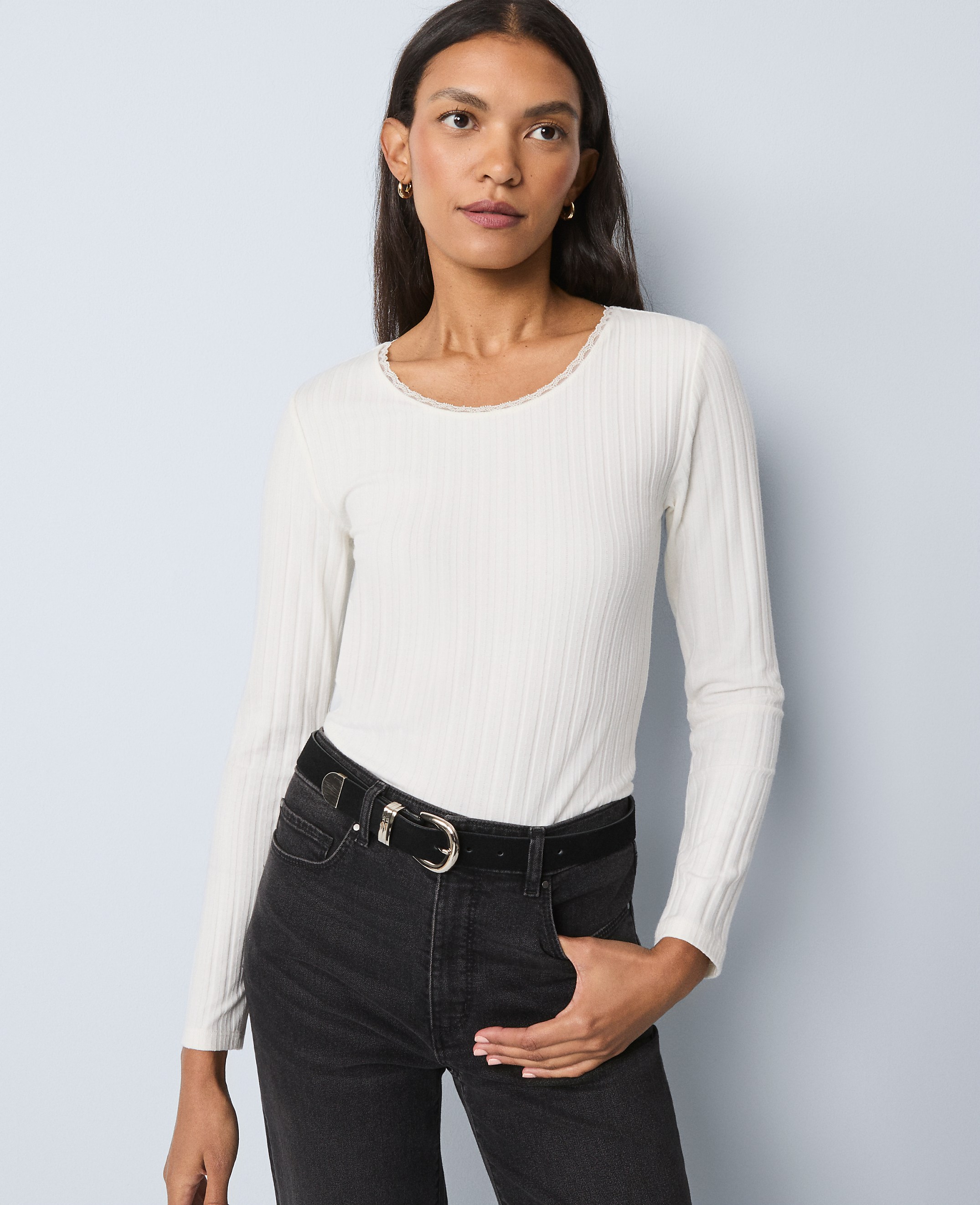 Weekend Lace Trim Pointelle Top