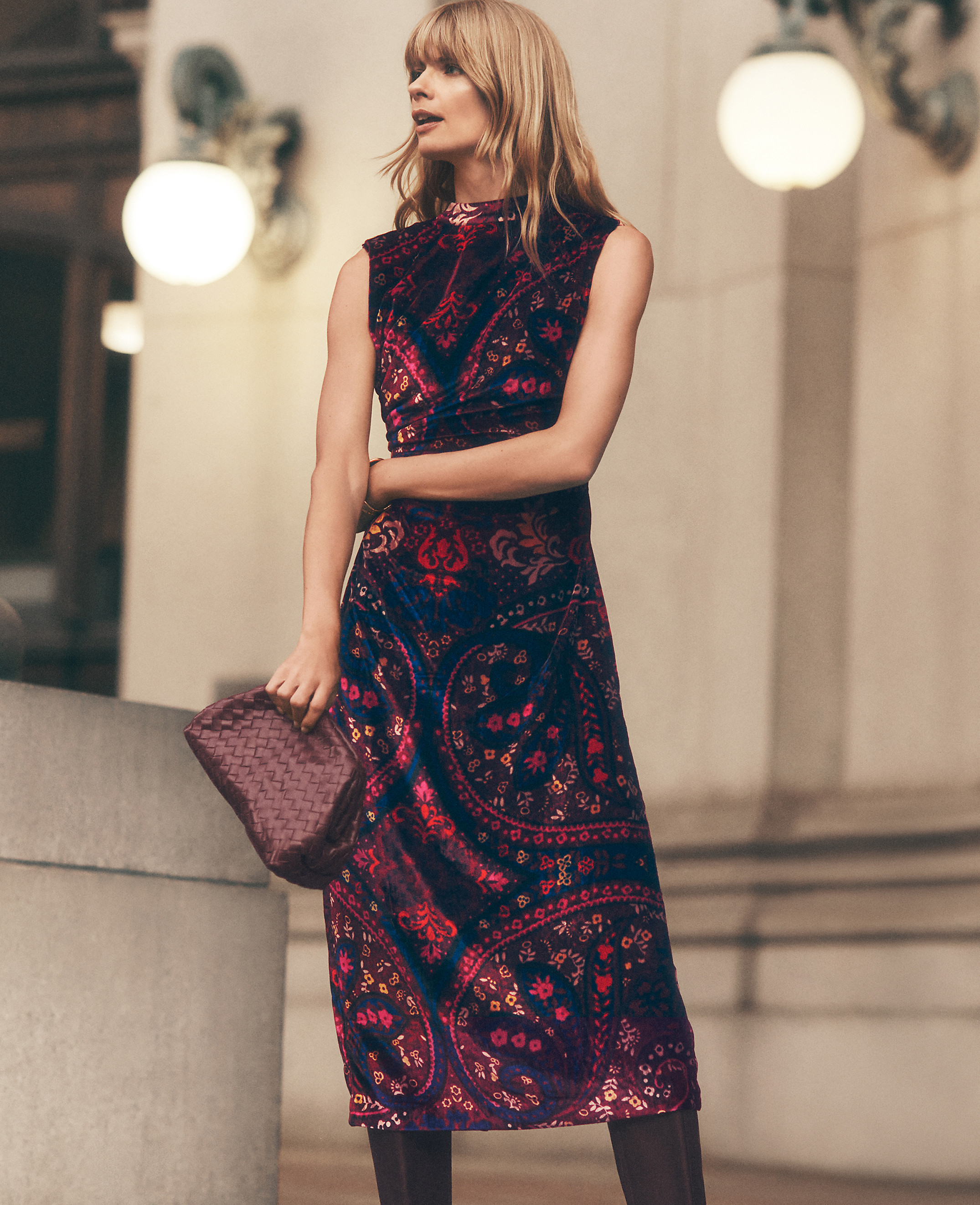 Petite Paisley Velvet Midi Dress