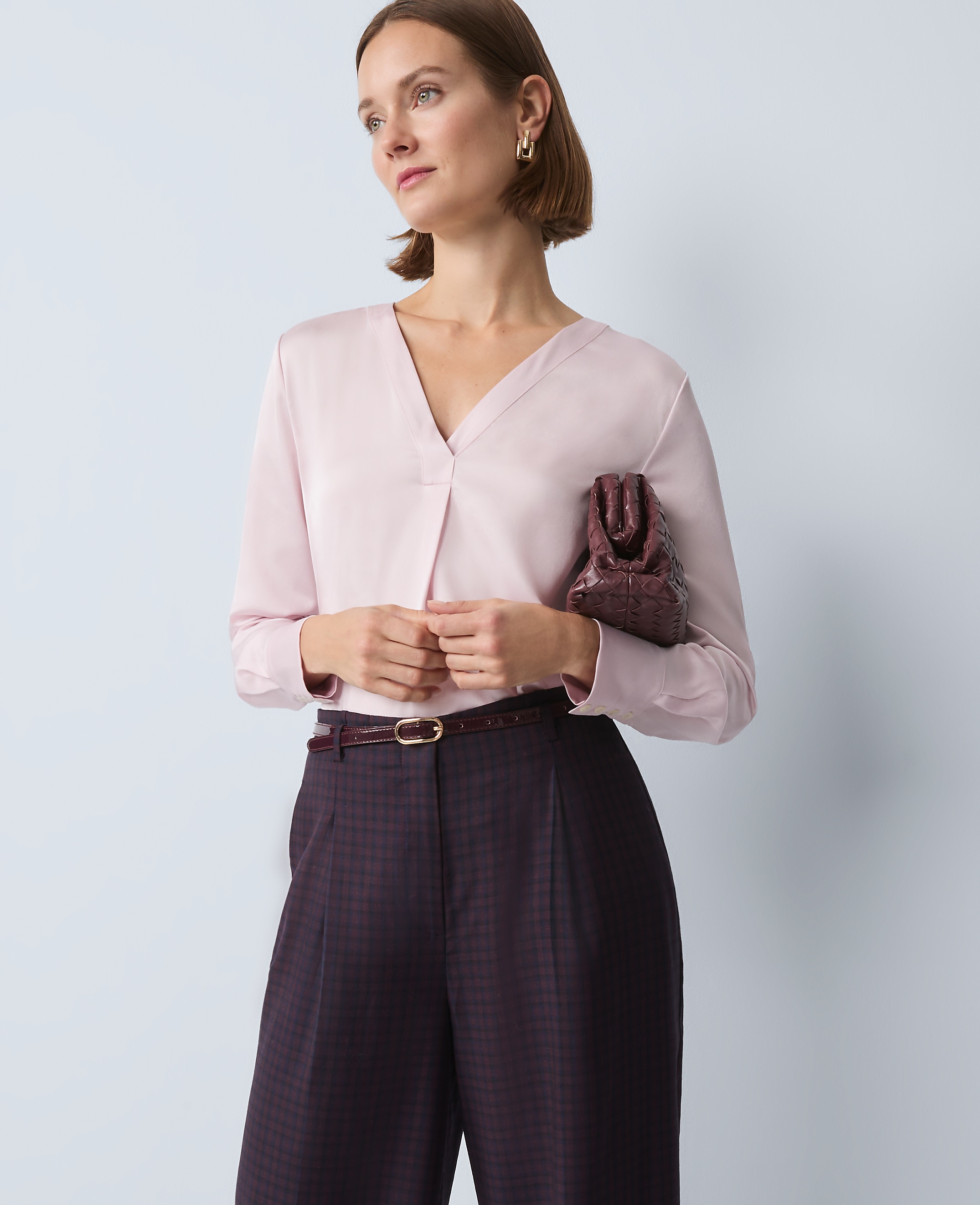 Petite Mixed Media Pleat Front Top
