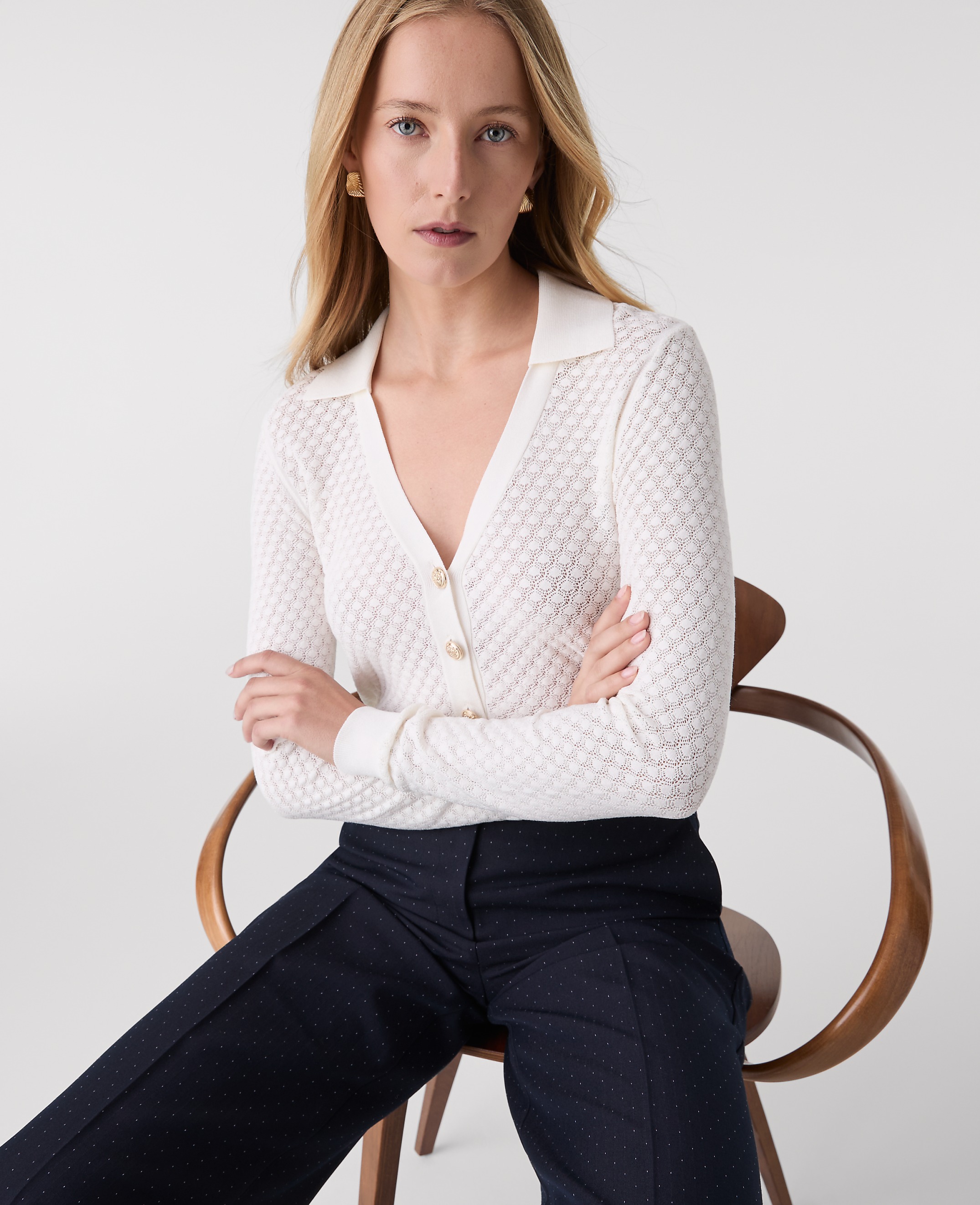 Pointelle Polo Sweater