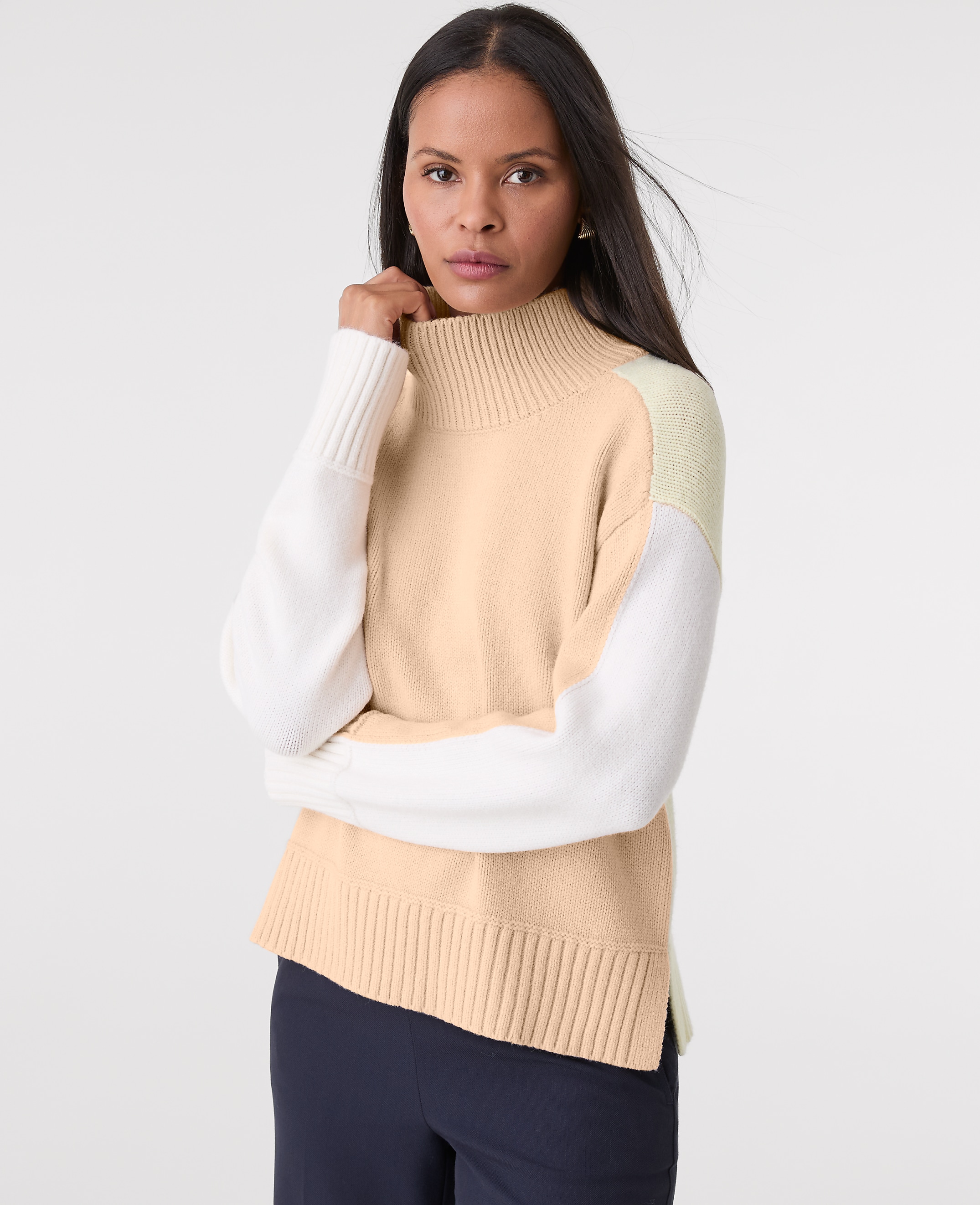 Petite Colorblock Mock Neck Sweater