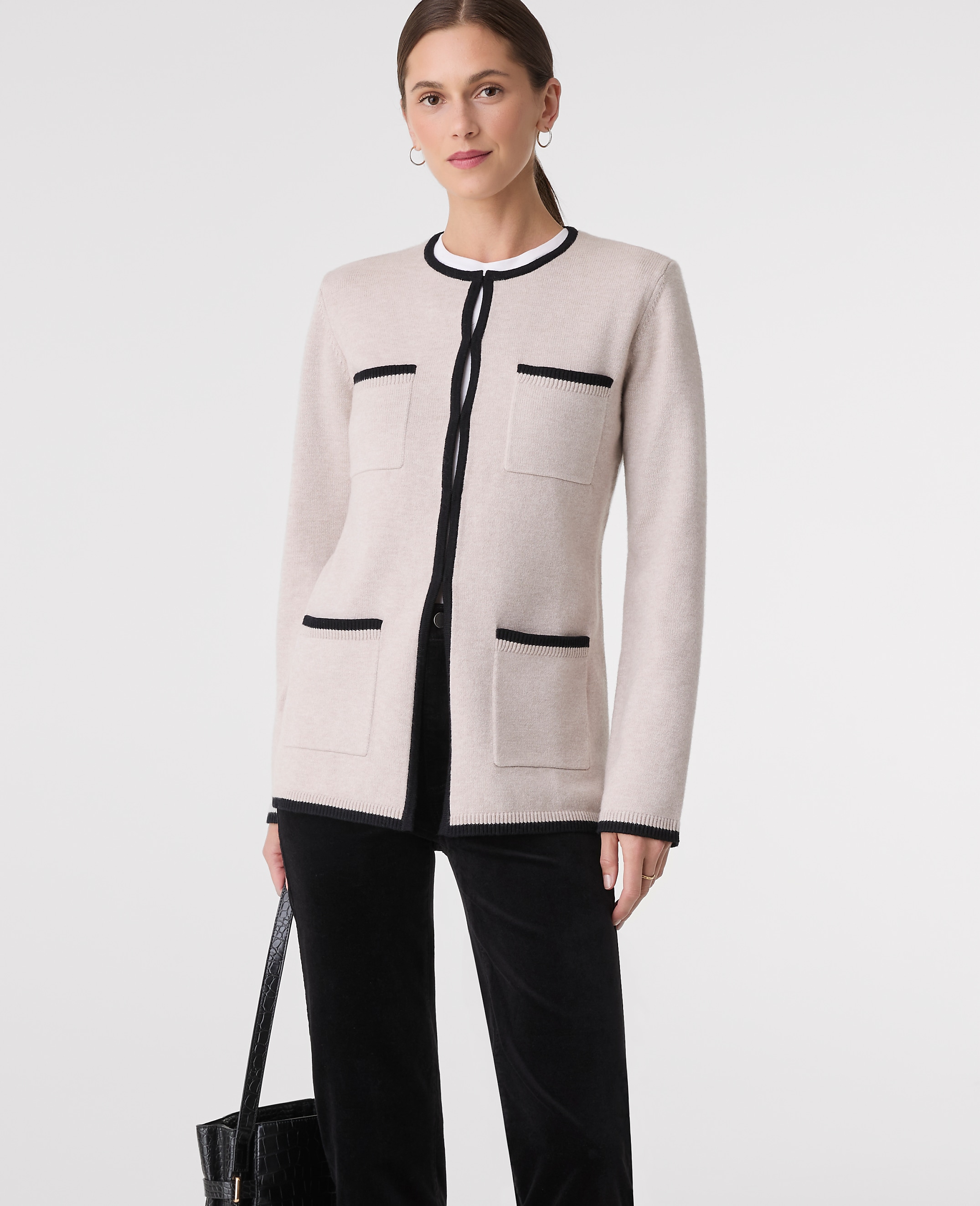 Contrast Trim Sweater Jacket