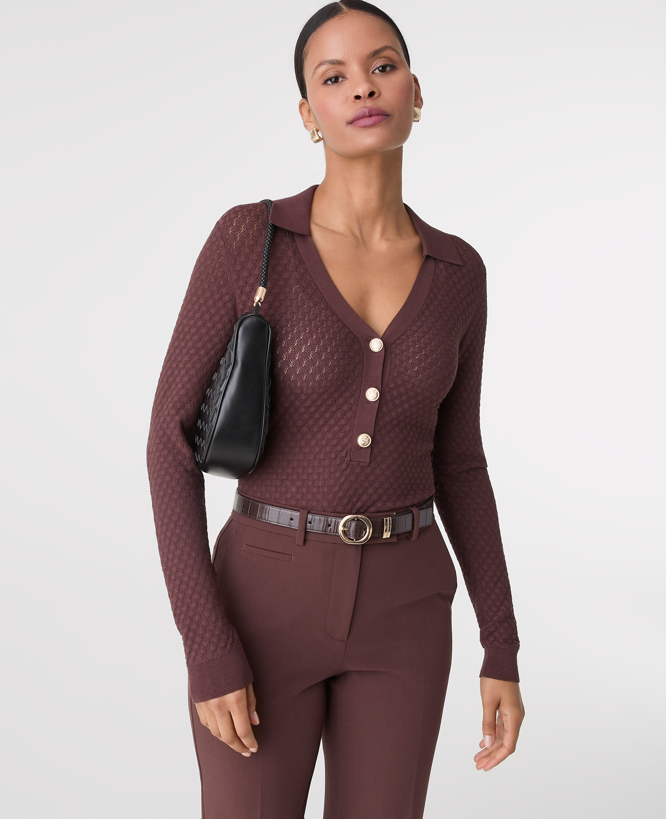 Pointelle Polo Sweater