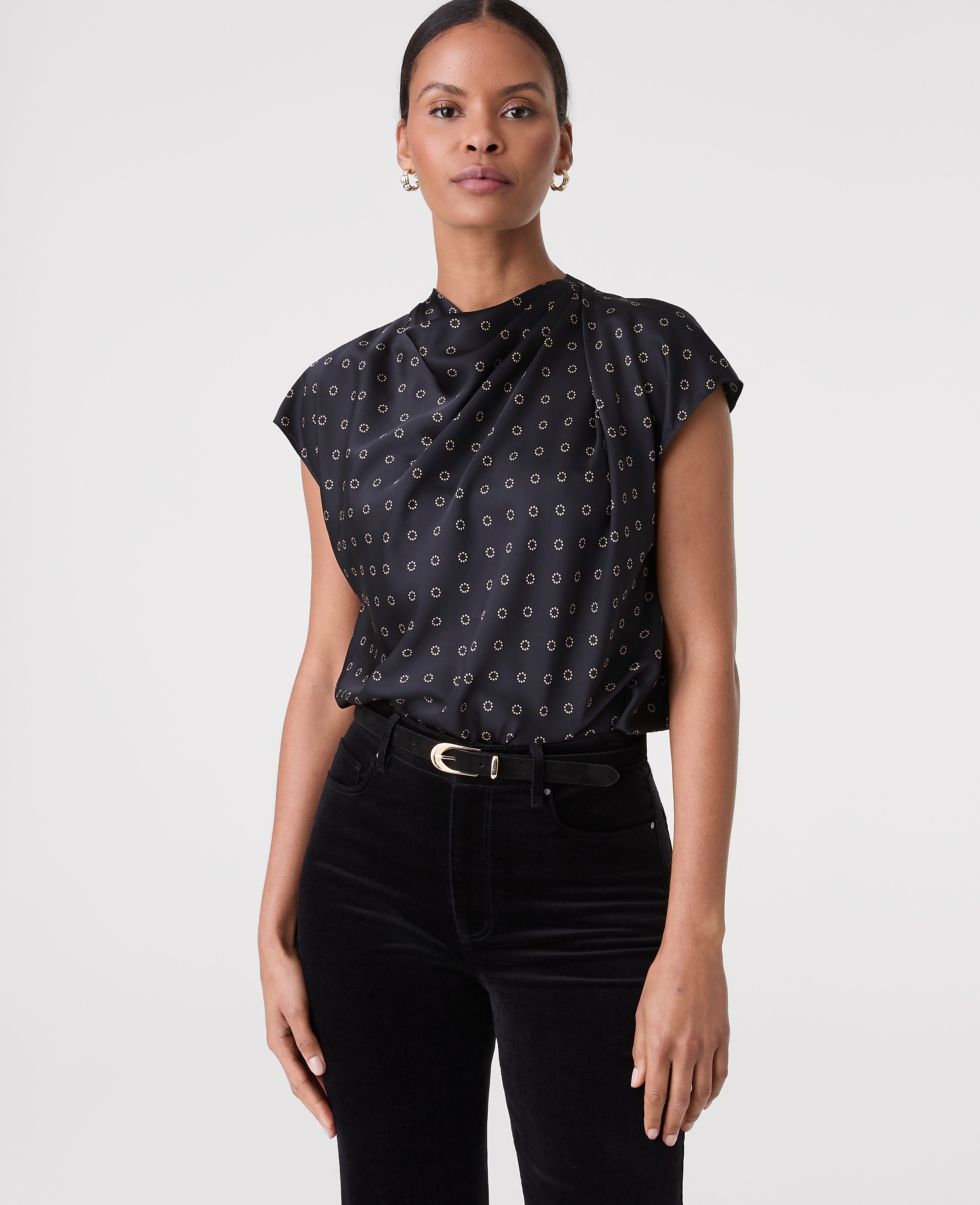 Geo Satin Cowl Neck Blouse