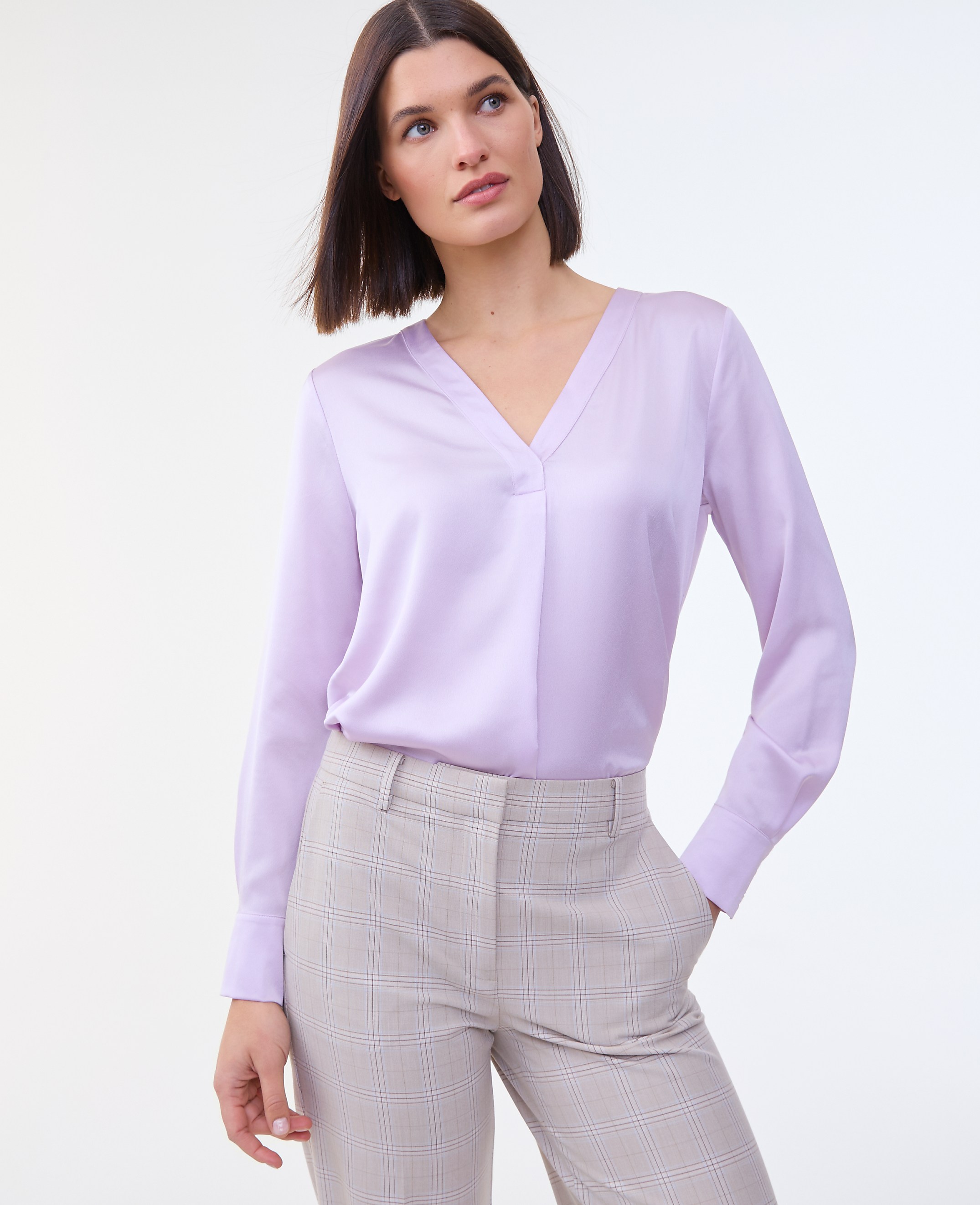 Petite Mixed Media Pleat Front Top