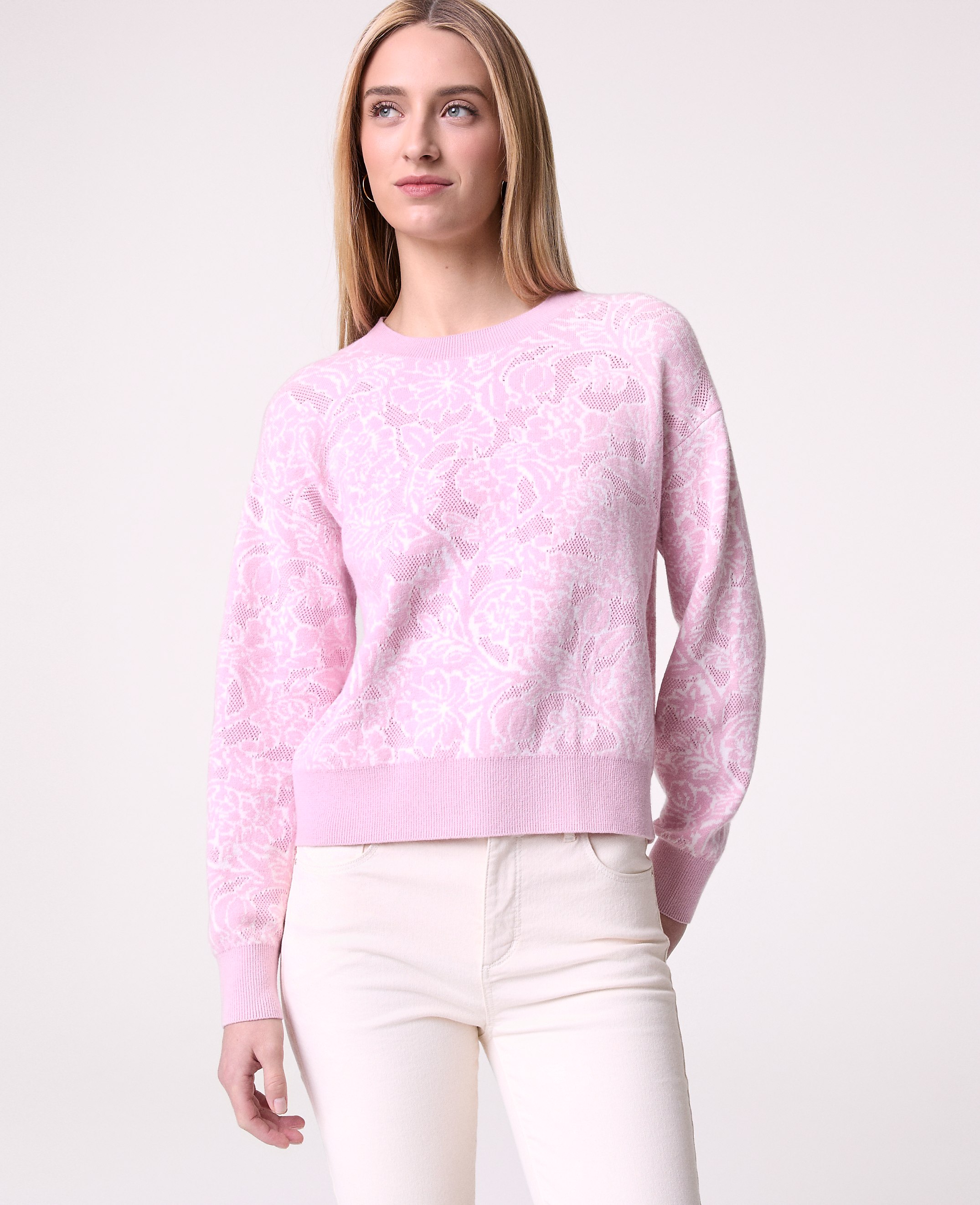 Weekend Floral Jacquard Crew Neck Sweater
