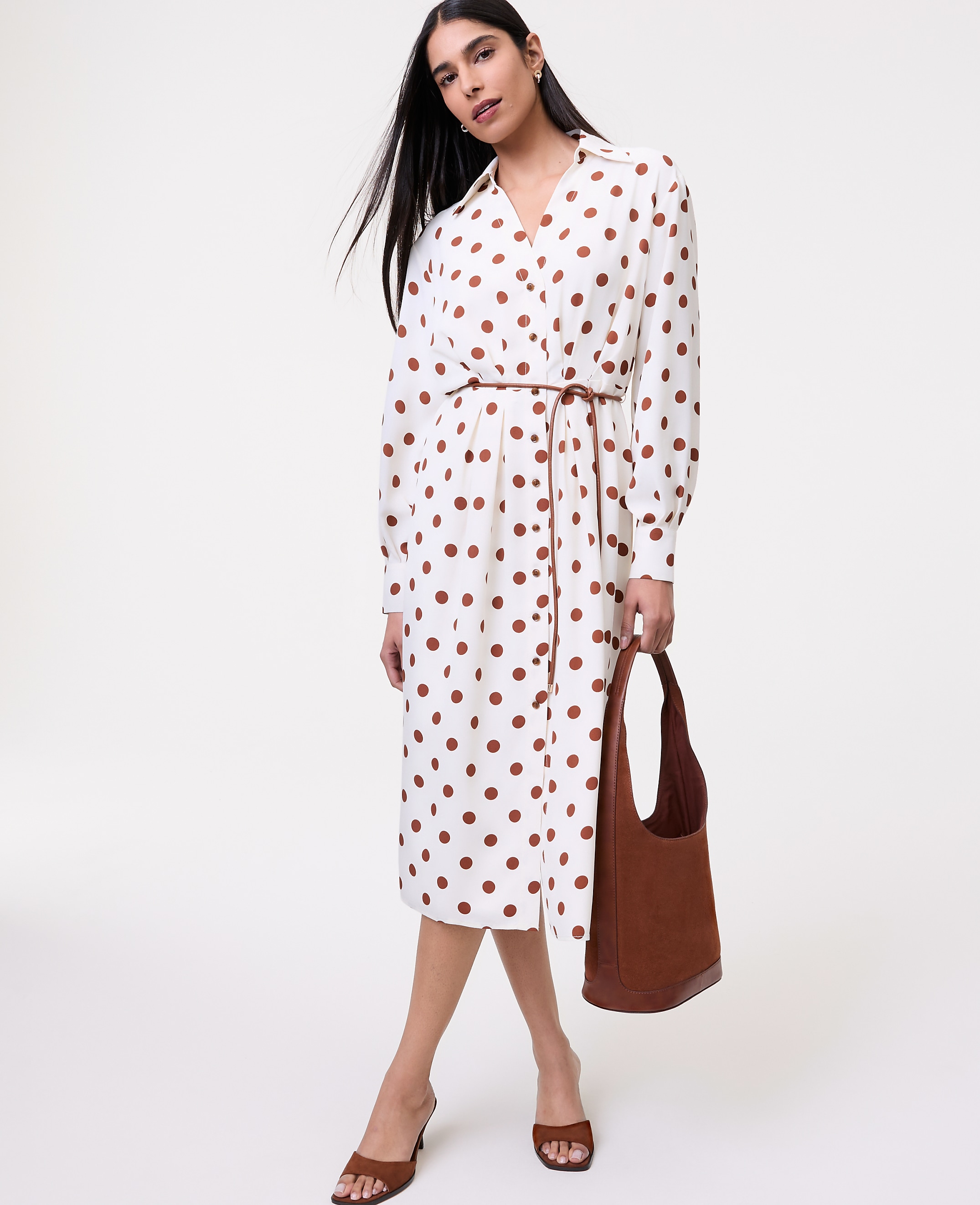 Dotted Satin Midi Shirtdress