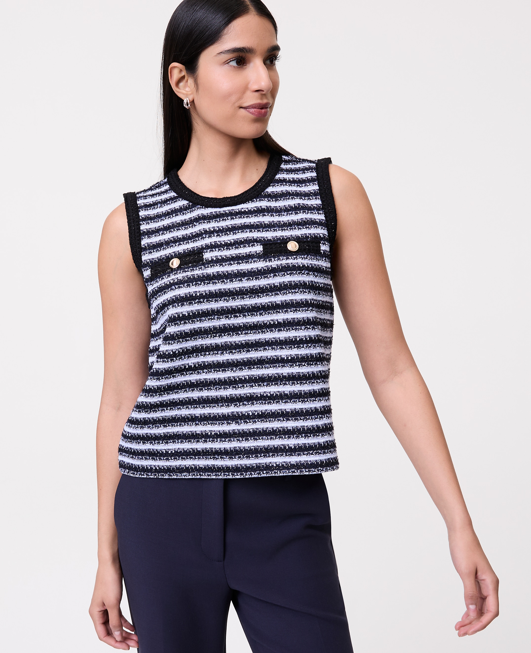 Striped Tweed Trim Top