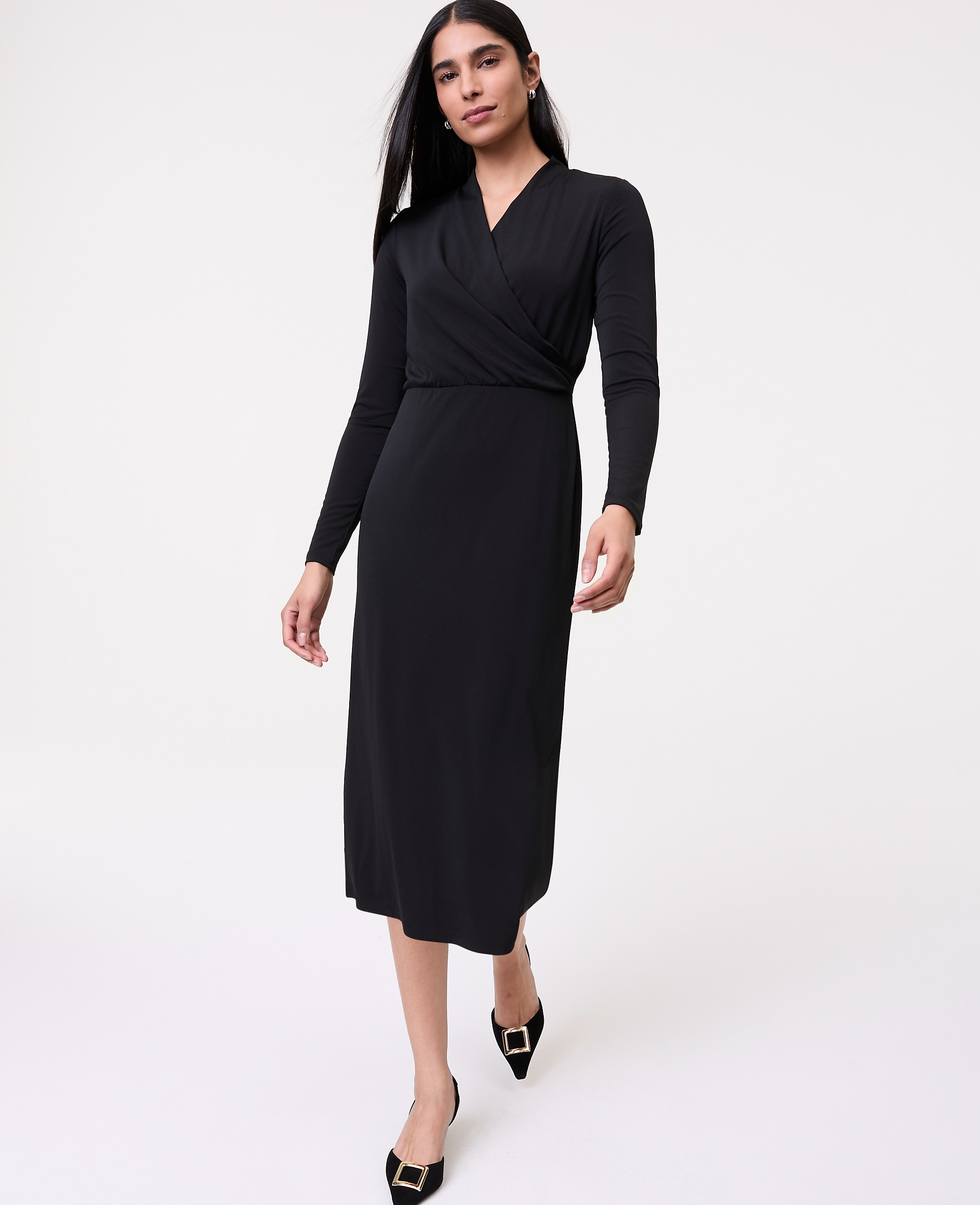 Draped Knit Midi Sheath Dress