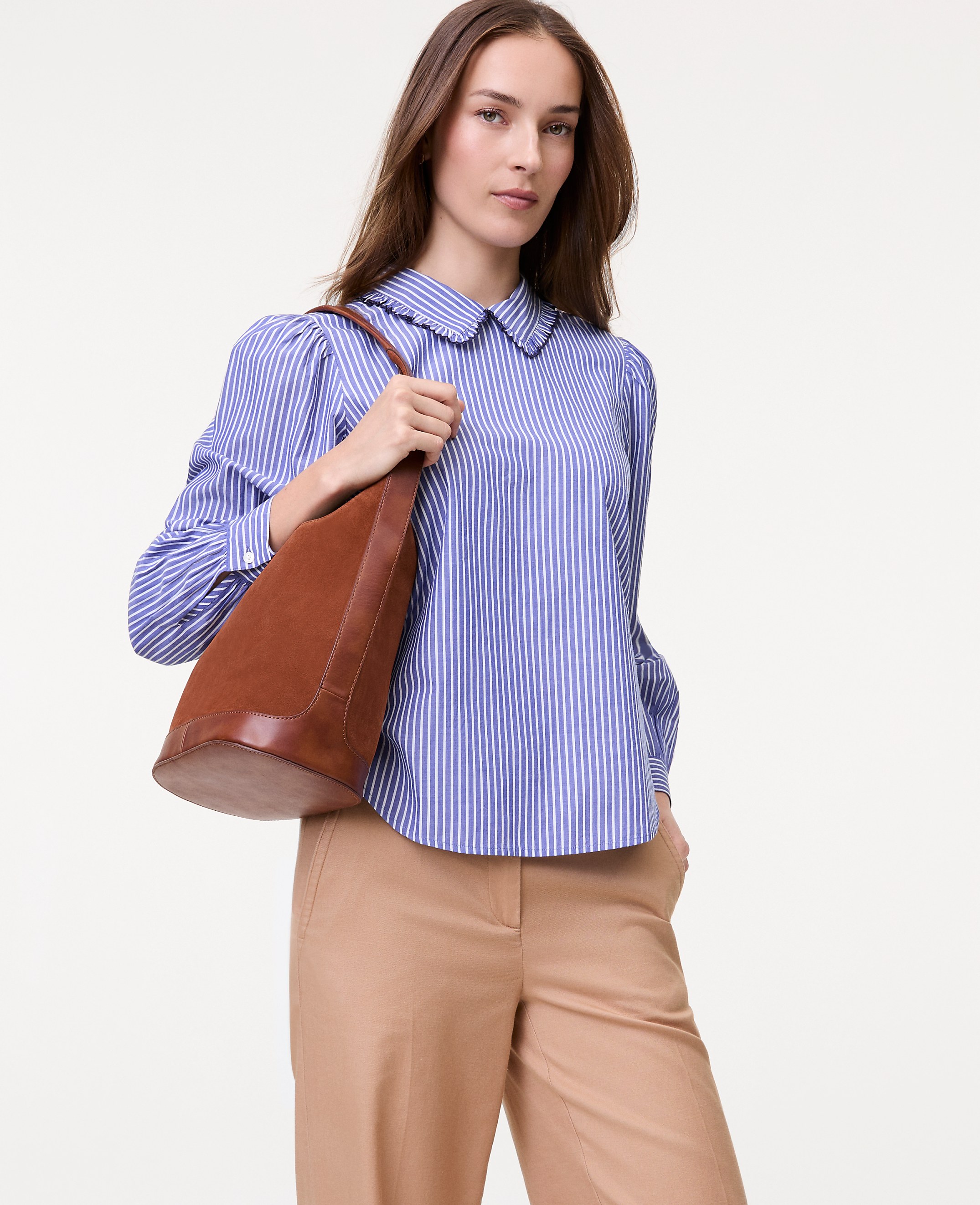 Weekend Striped Scalloped Blouse
