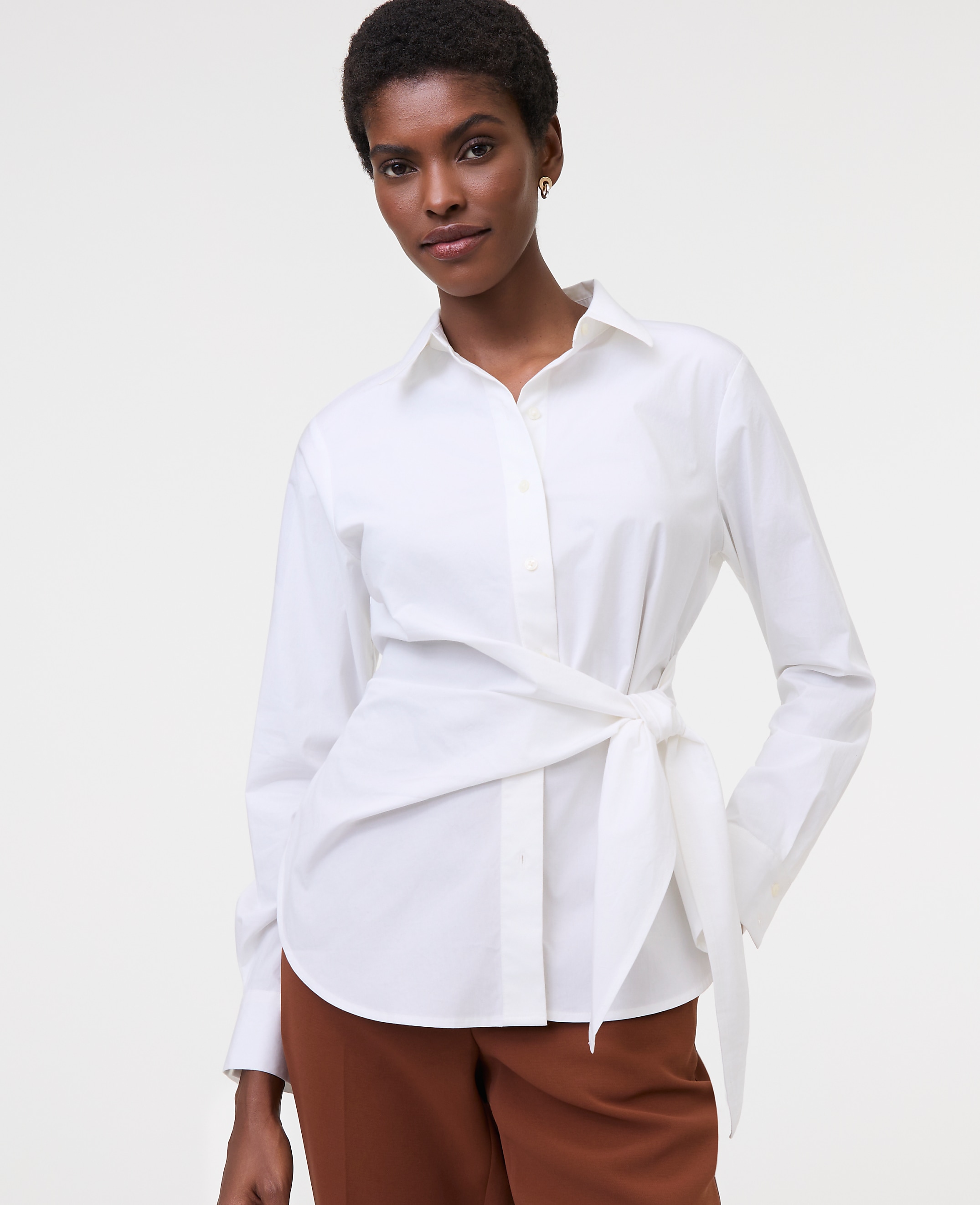 Petite Tie Waist Button Down Shirt