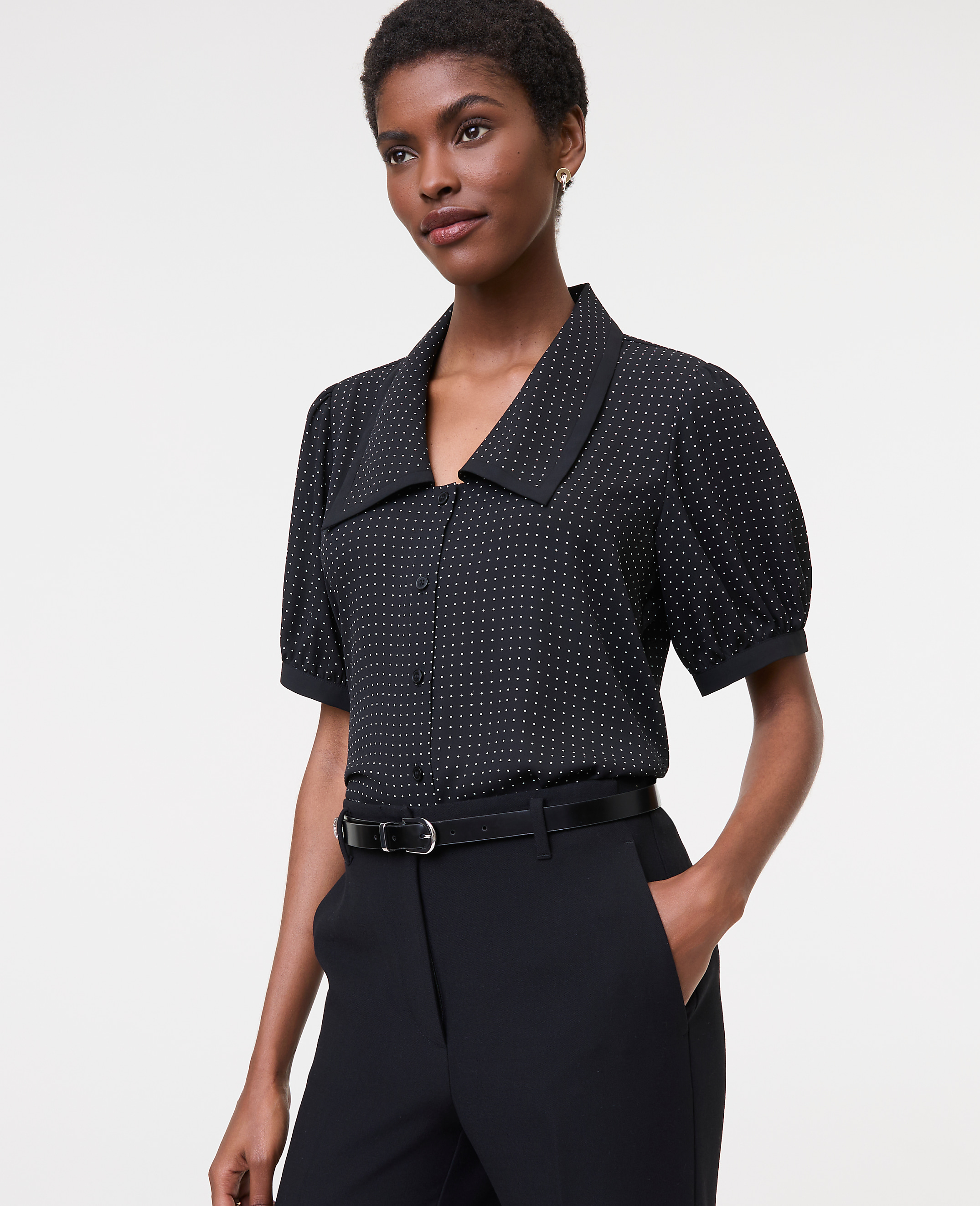 Dotted Puff Sleeve Blouse