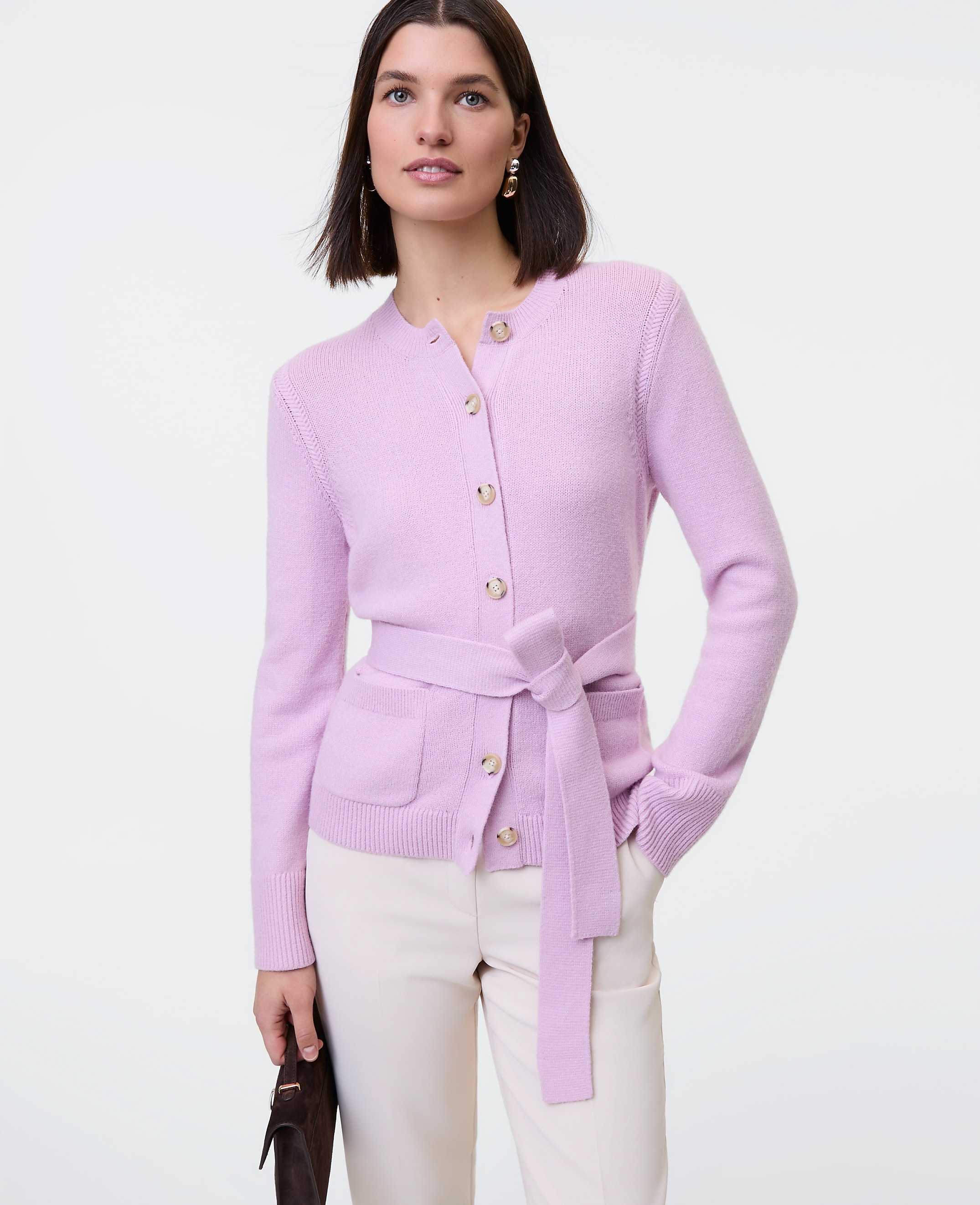 Belted Crew Neck Cardigan