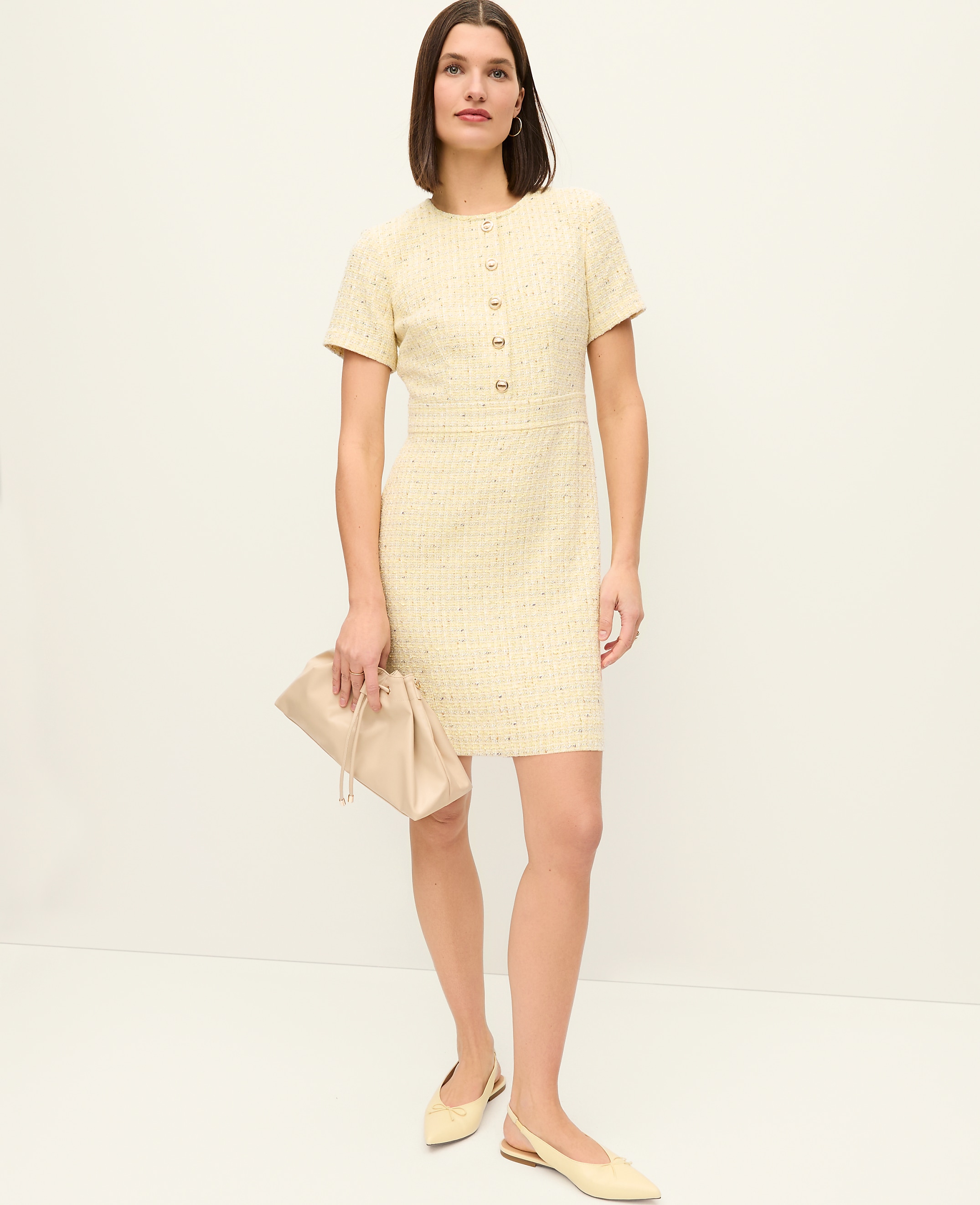 Tweed Button Shift Dress