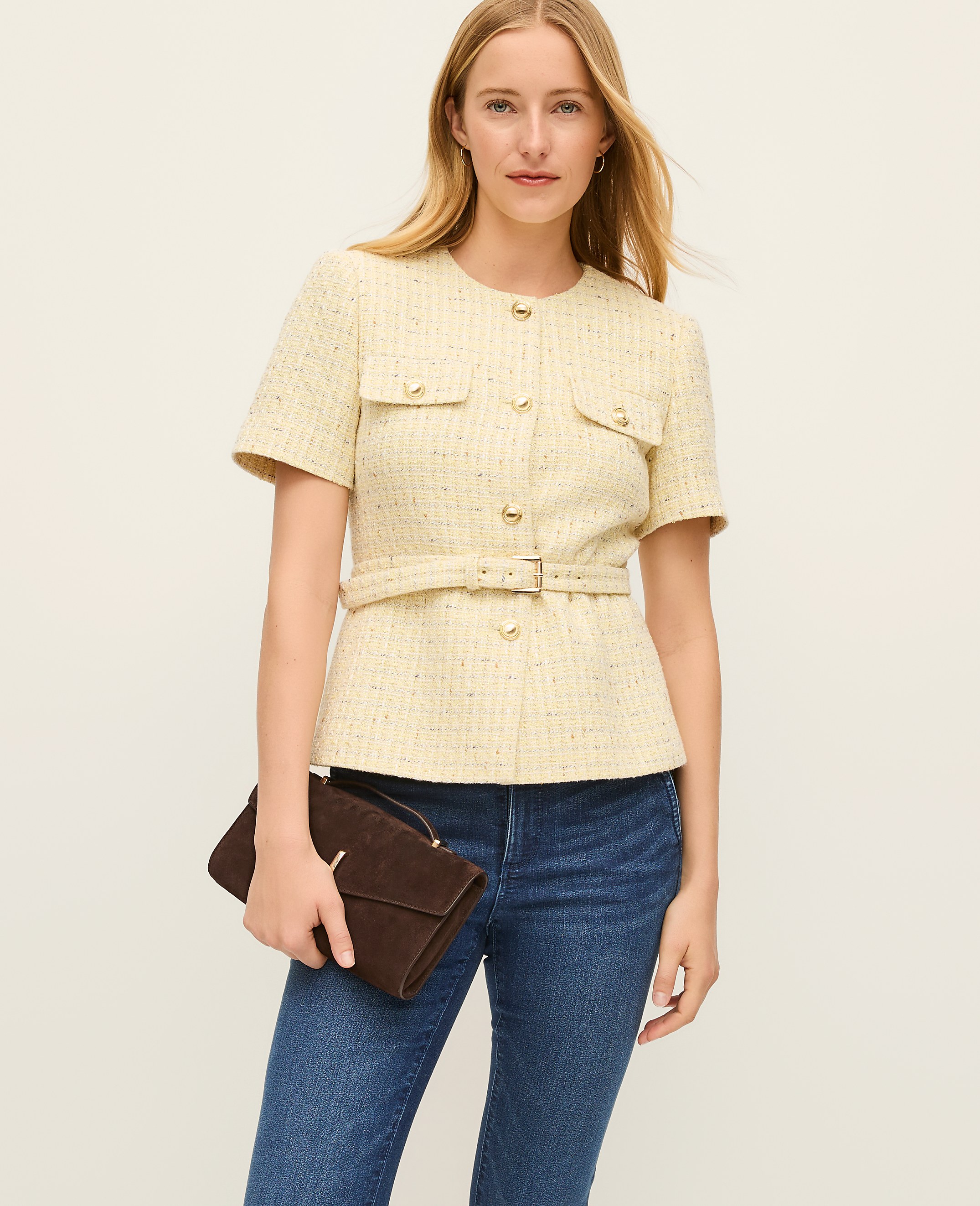 Petite Tweed Belted Jacket