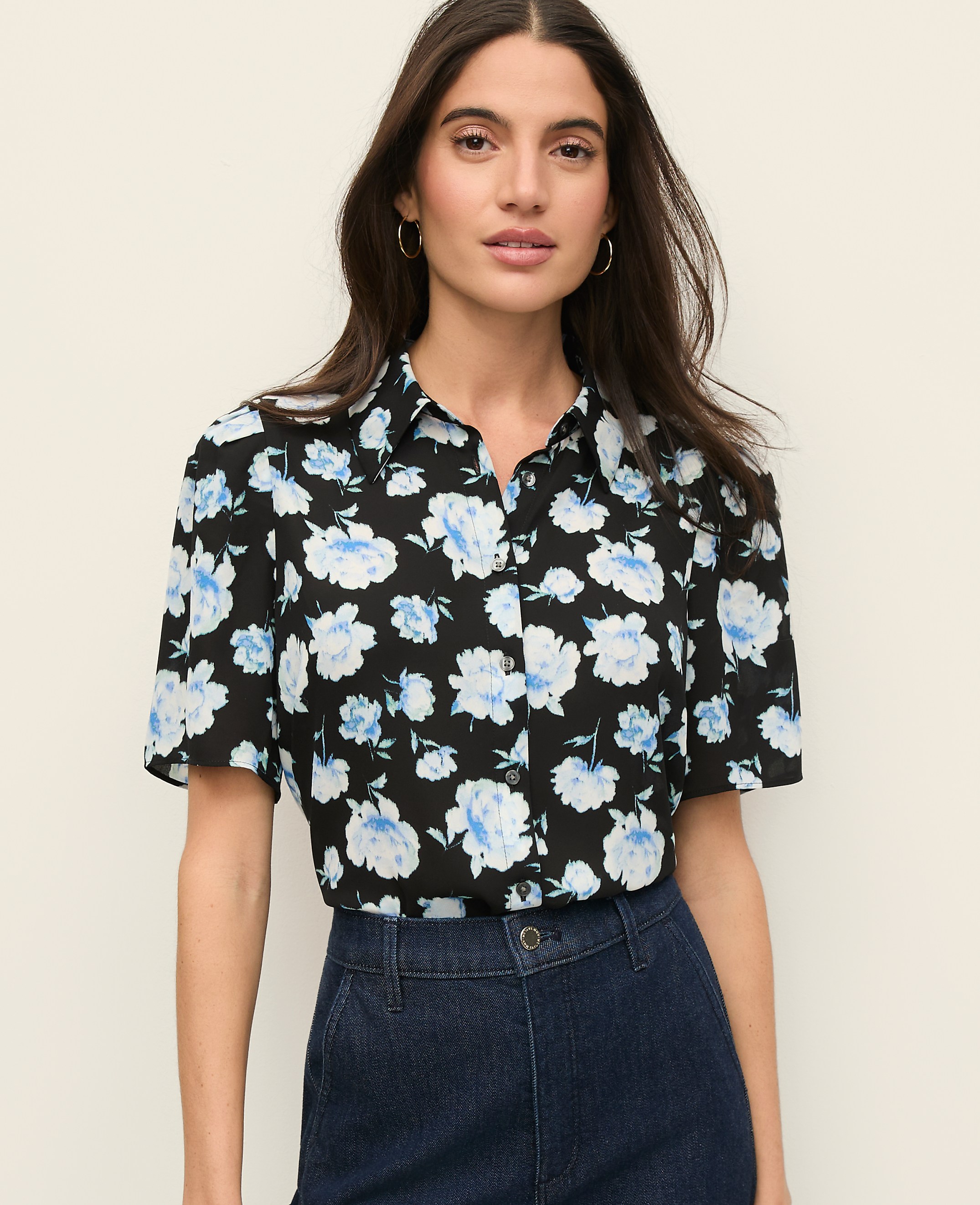 Petite Floral Button Down Shirt