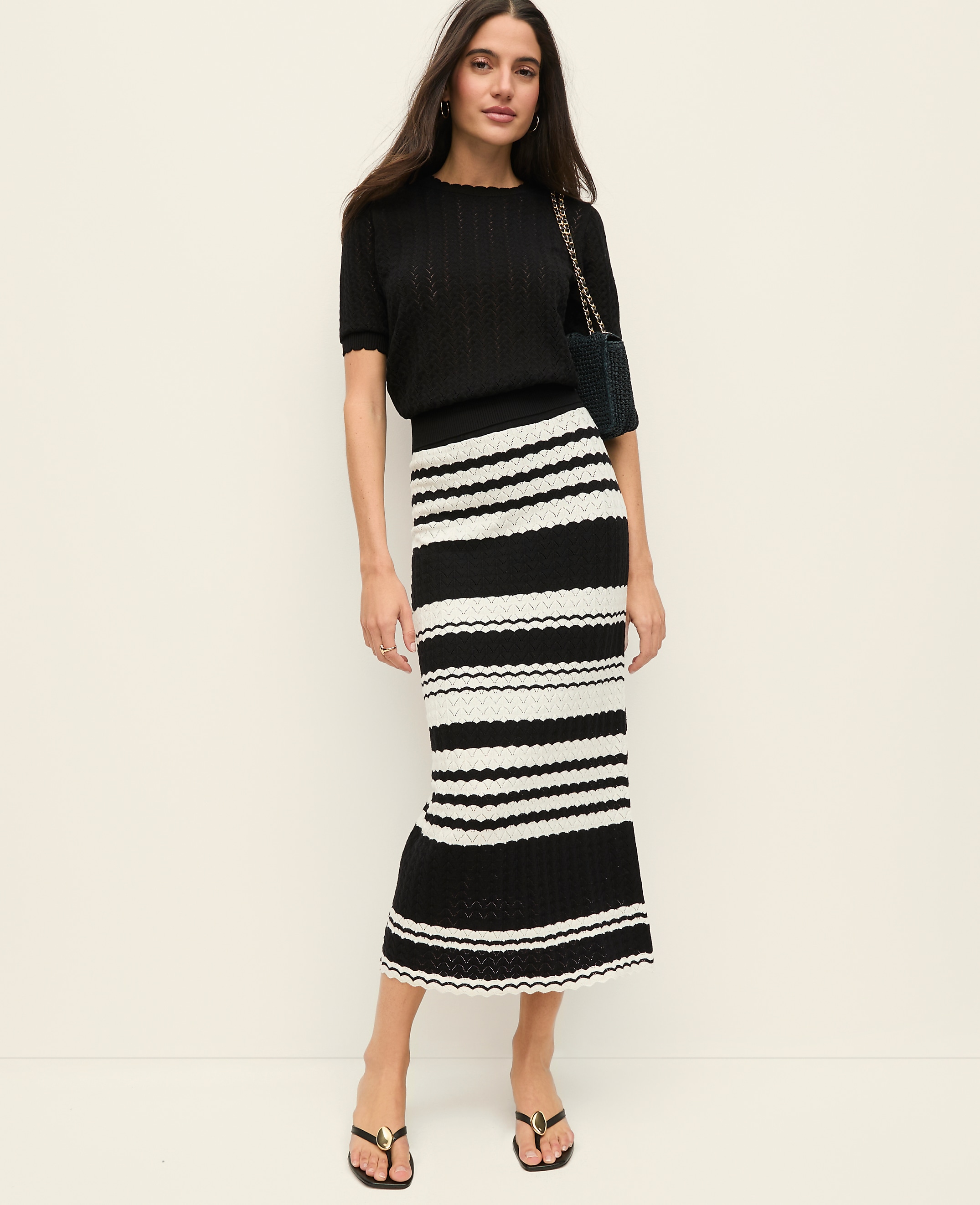 Petite Striped Woven Midi Skirt