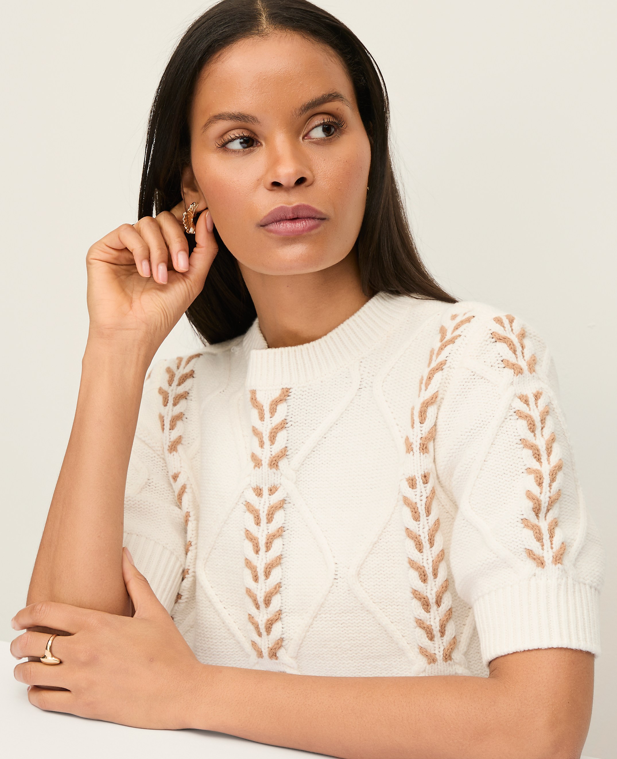Contrast Stitch Cable Sweater