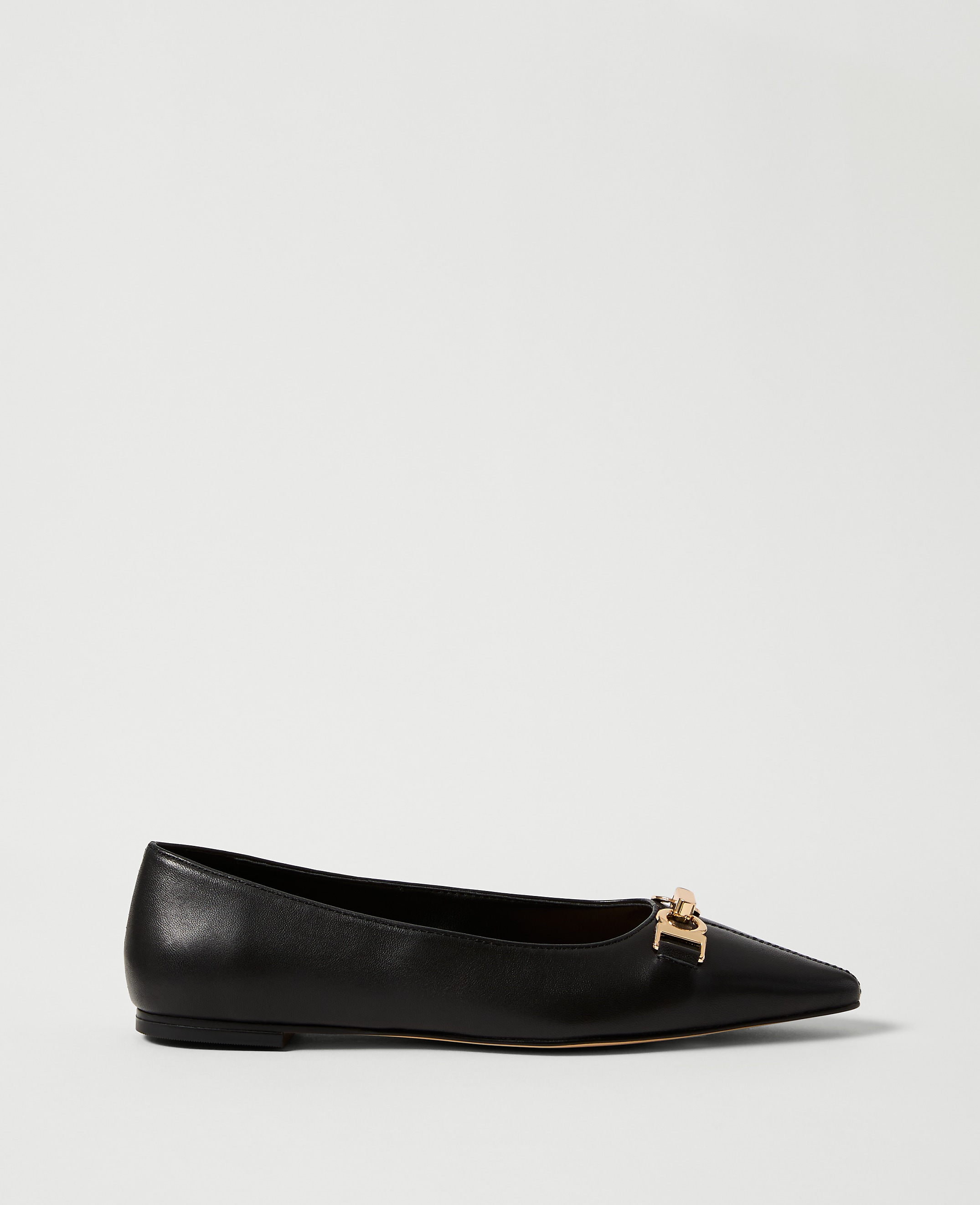 Hardware Embellished Leather Flat