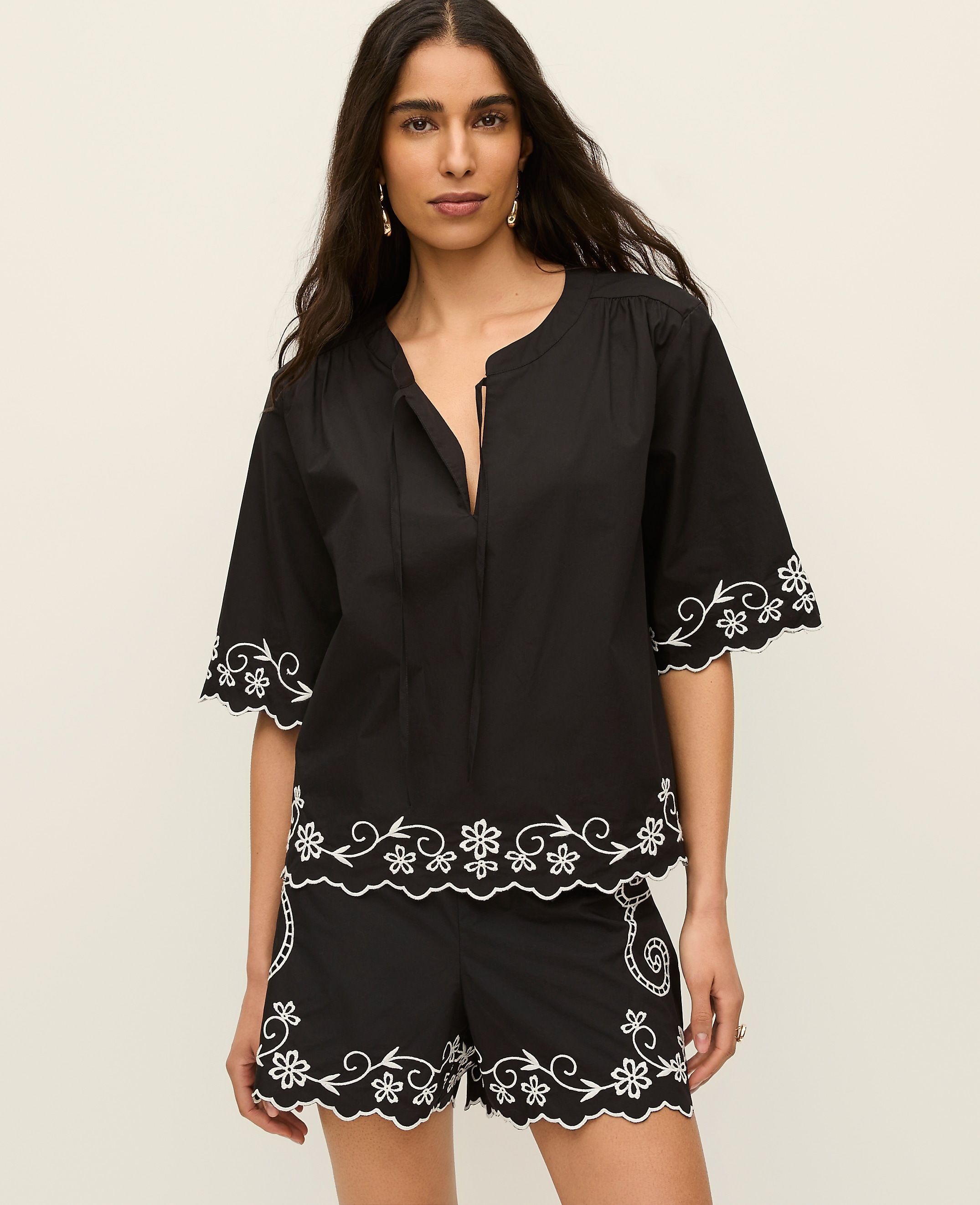 Embroidered V-Neck Blouse