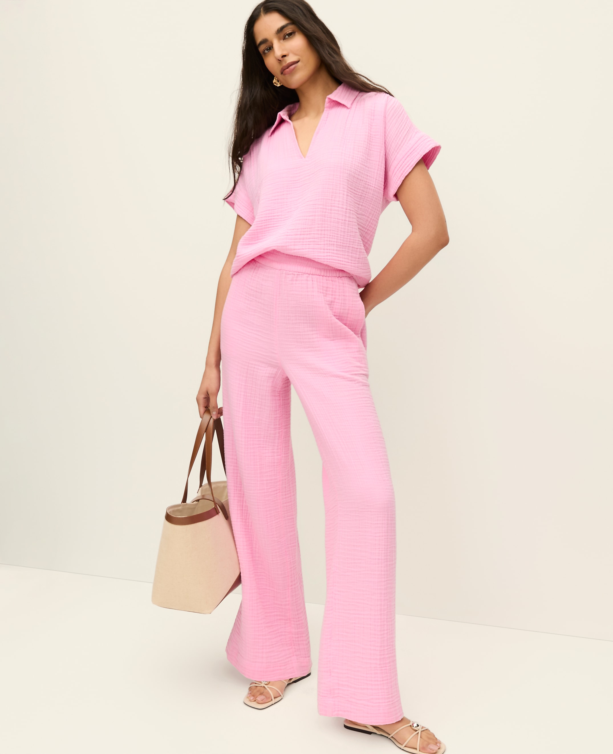 The Easy Fit Wide-Leg Pant in Cotton Gauze